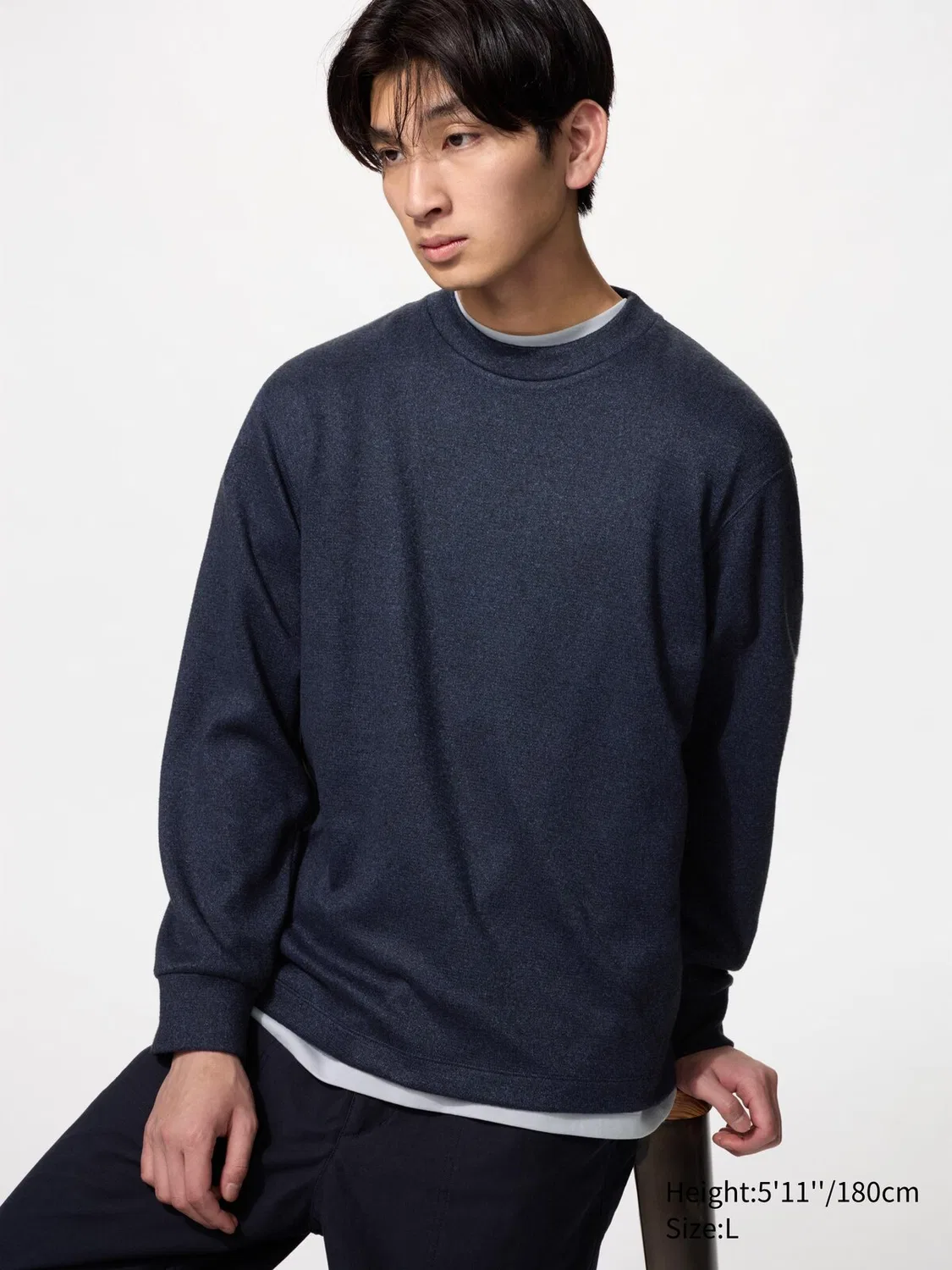 Футболка трикотажная флисовая Uniqlo, с длинным рукавом, синий