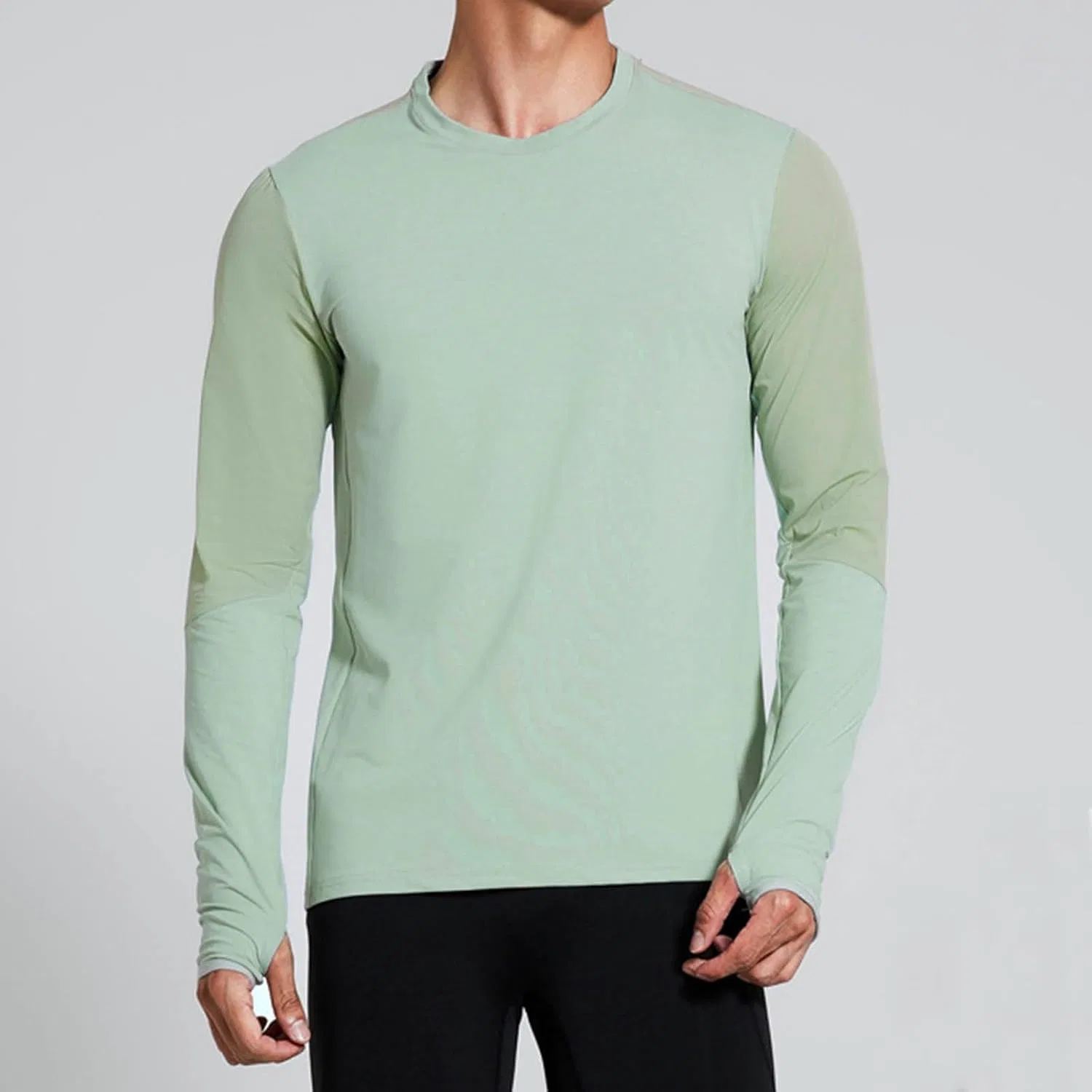 Мужская спортивная футболка с отверстием для большого пальца Color Block, Green — фото 2