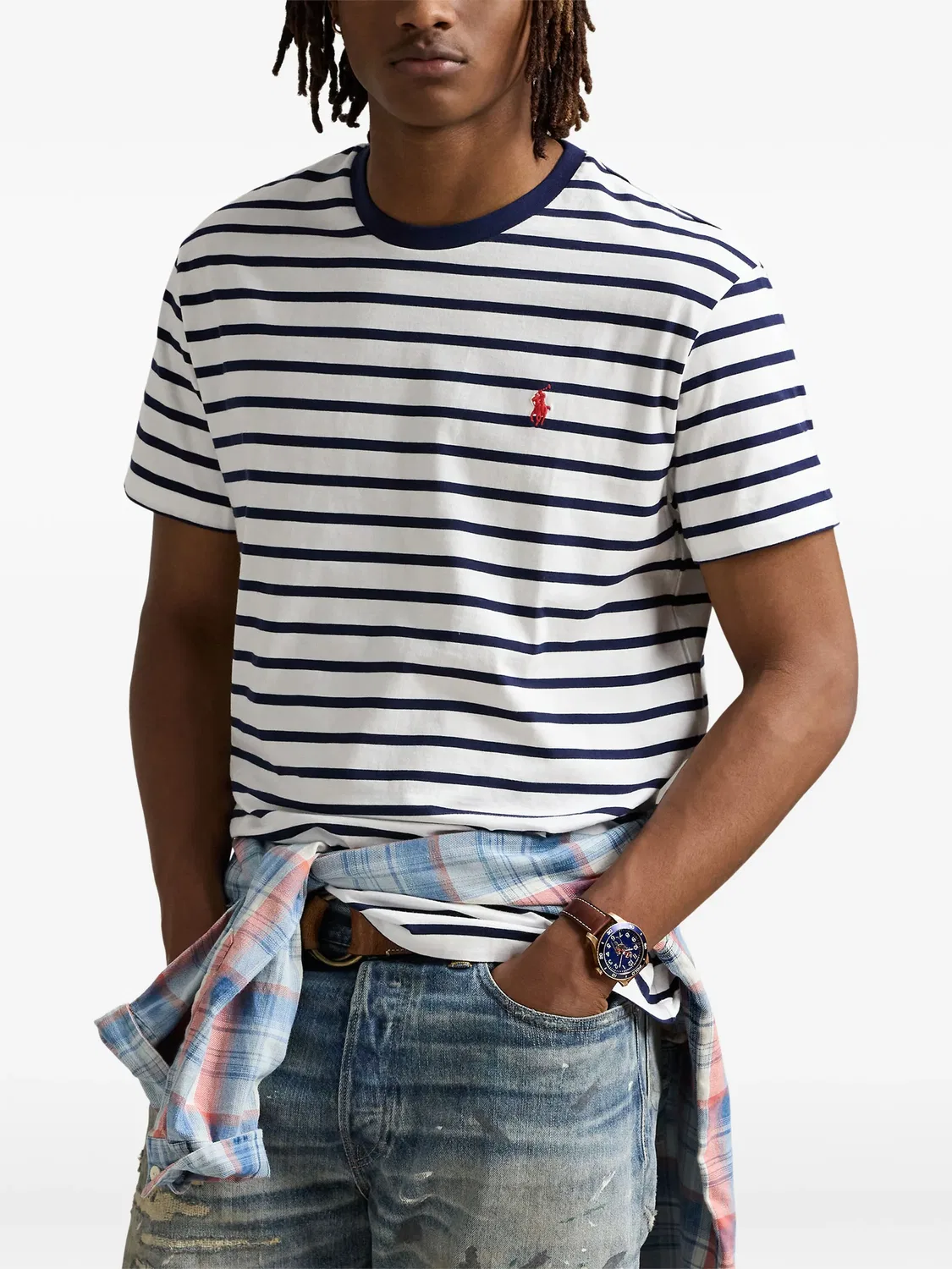 Футболка Classic Fit в белую полоску Polo Ralph Lauren, белый — фото 2
