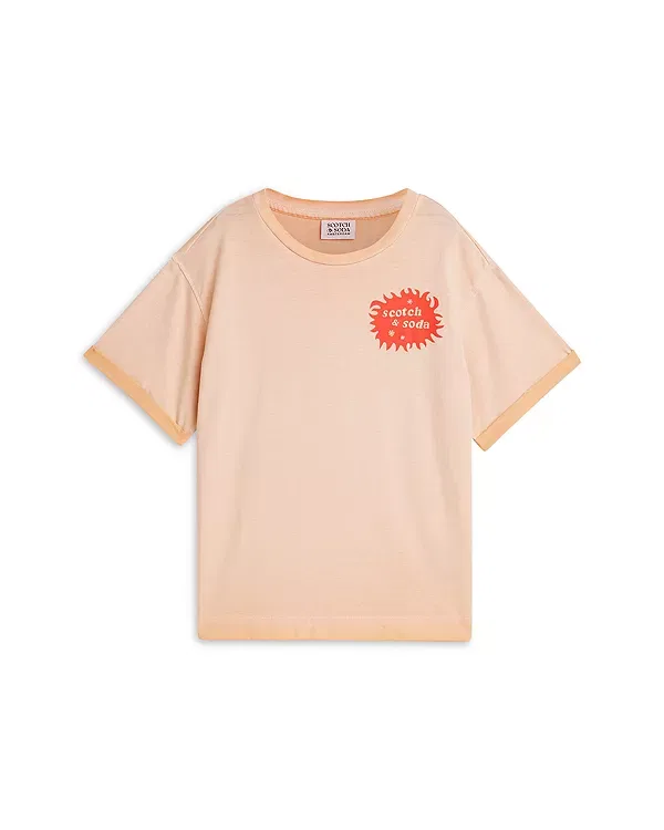 Детская футболка для мальчиков с принтом Boys' Front Artwork Relaxed Fit Tee Scotch & Soda, Coral Sand