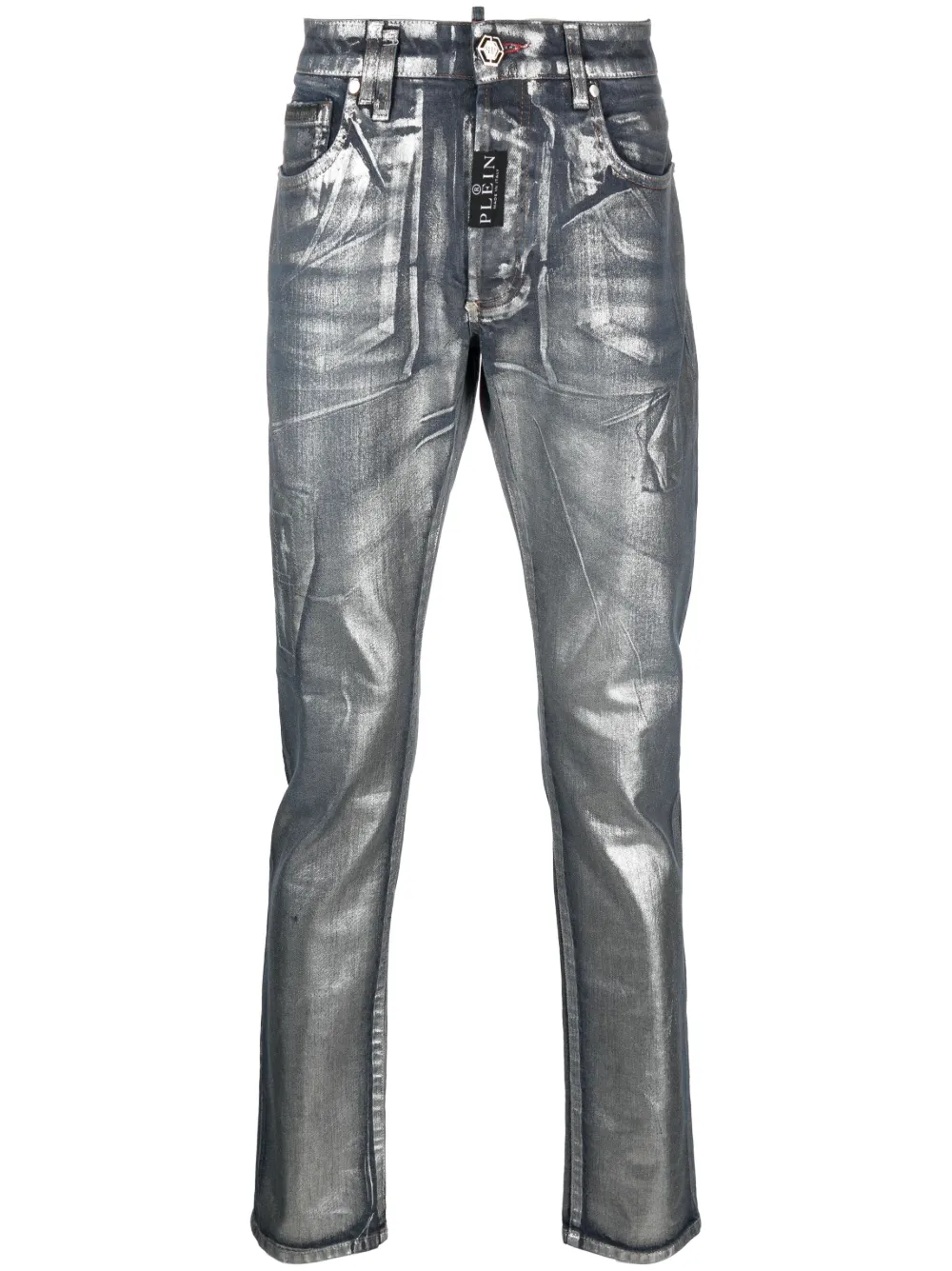 

Прямые джинсы с эффектом металлик Philipp Plein, синий
