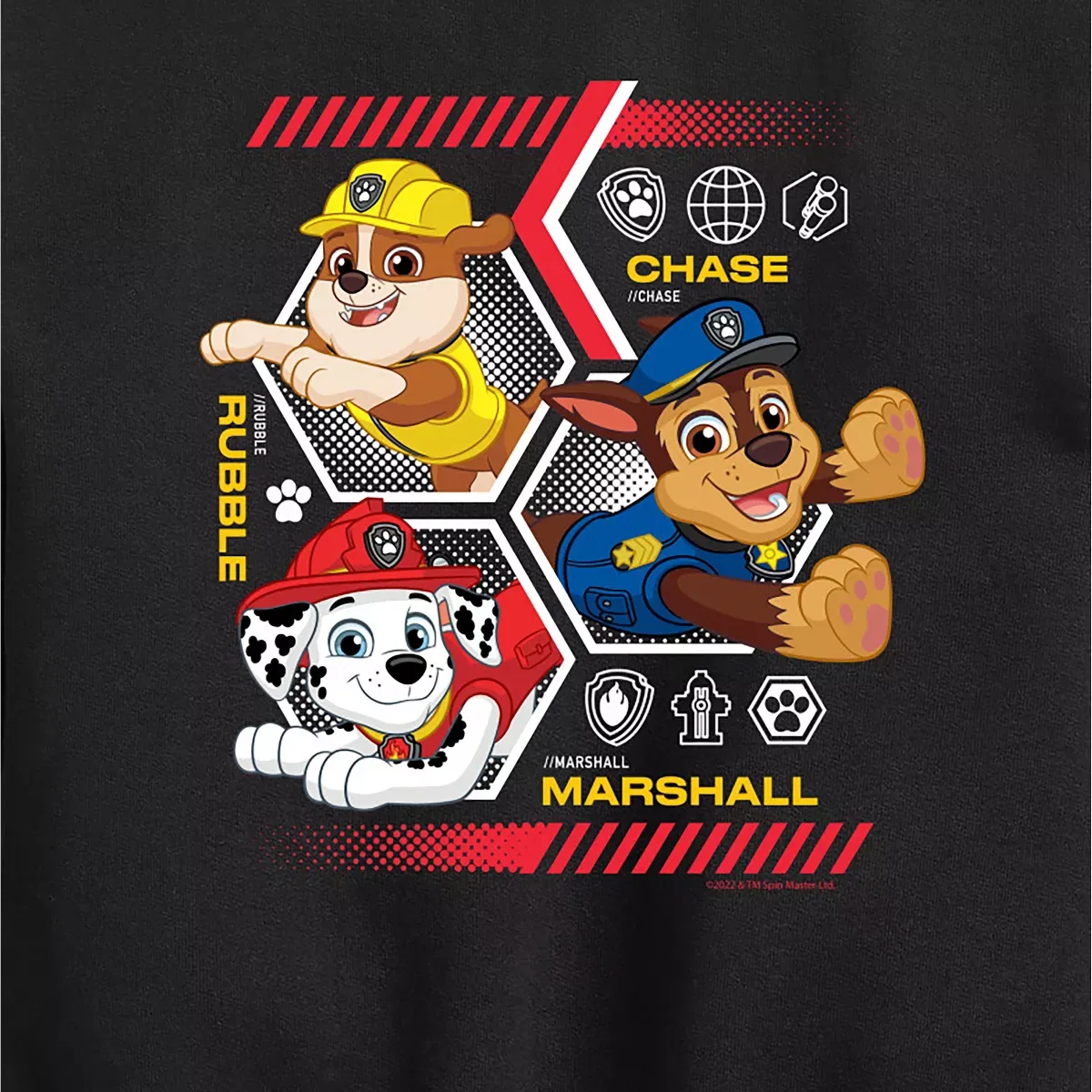 Детское свитшот с принтом Chase Rubble Marshall Hexagons PAW Patrol, Black — фото 2