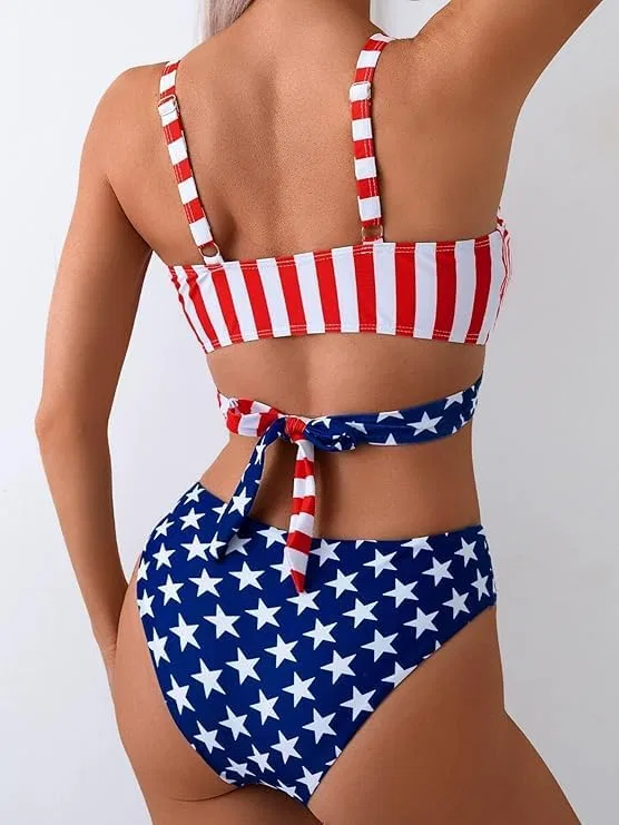 Женский бикини-комплект с принтом американского флага, Patriotic Two Piece Swimsuit, Us Flag — фото 2