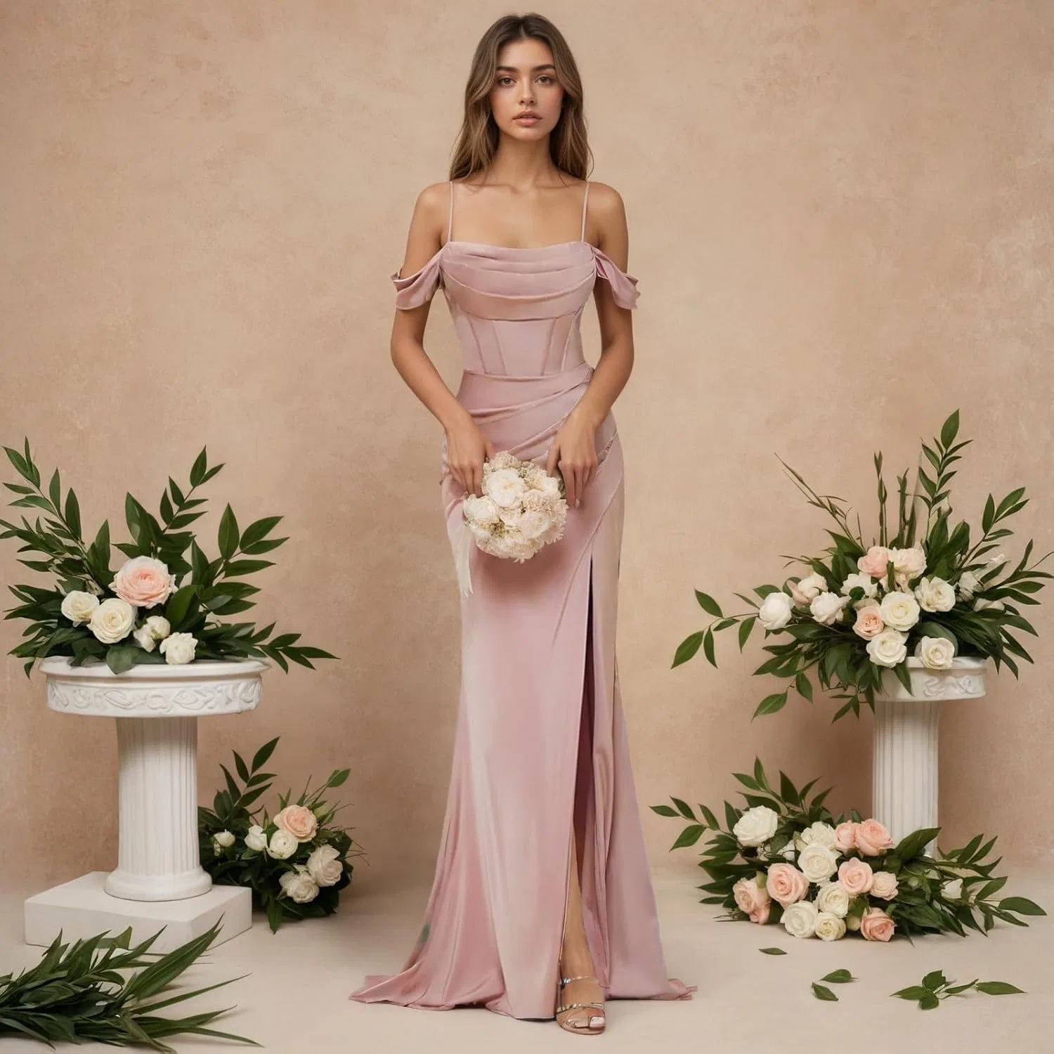 Женское вечернее платье с открытыми плечами и спиной Maxi, Olive Green — фото 4