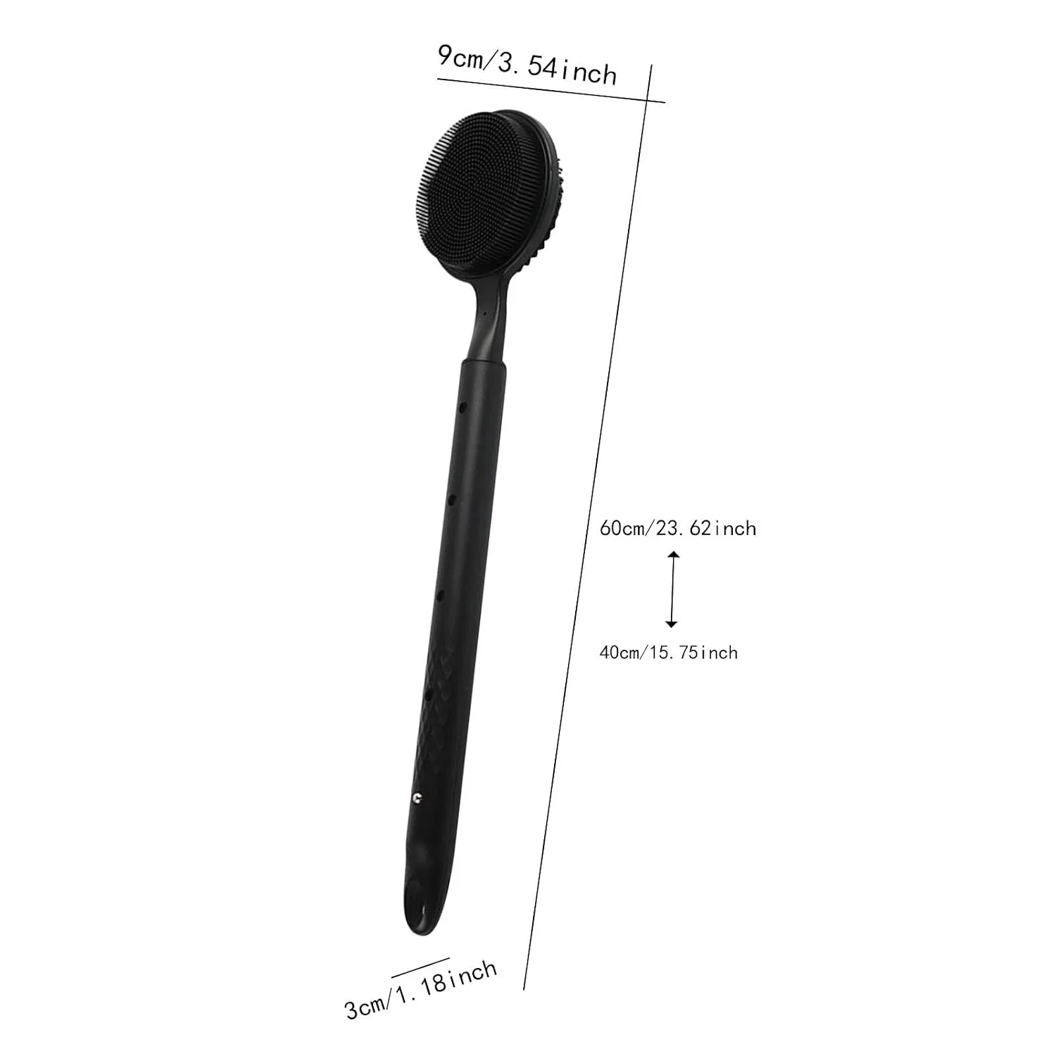Щетка для душа с длинной ручкой Oshhni, двойная, 40-60 см, Black — фото 3
