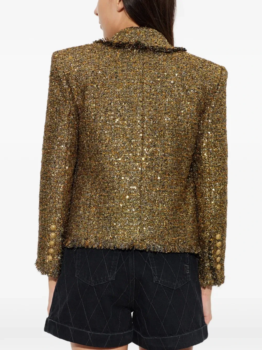 Твидовый блейзер, расшитый пайетками Balmain, золотой — фото 4
