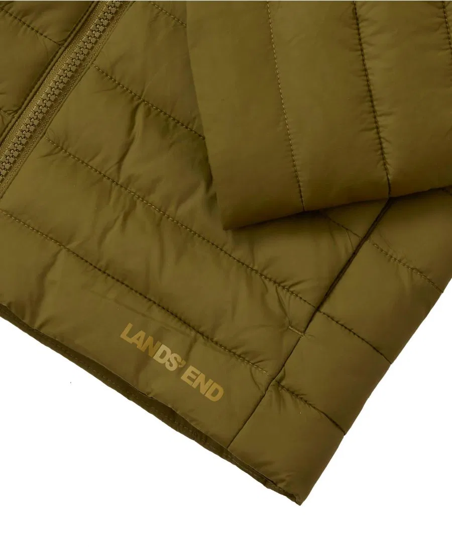 Детская куртка с капюшоном на утеплителе PrimaLoft, модель FeatherFree Insulated Hooded Packable Jacket Lands' End, Avocado Green — фото 4