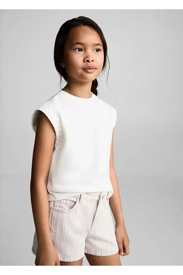 Детские шорты для девочек джинсовые в полоску Mango Kids, Ekrü