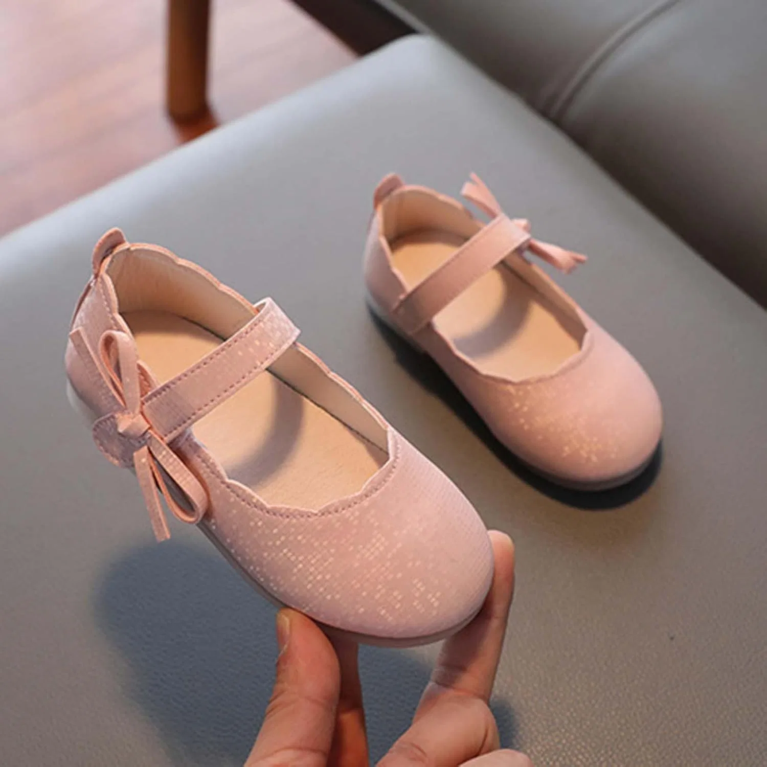 Детские туфли для девочек с боковым бантом Мэри Джейн, Pink — фото 2