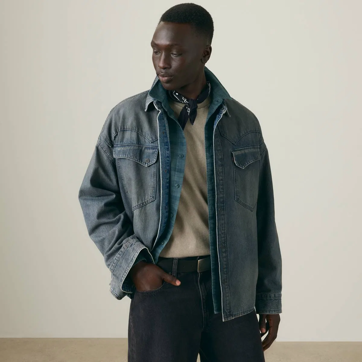 Свободная рубашка в западном стиле Lenox Levi's, Late Night Drives - Dark Wash — фото 3