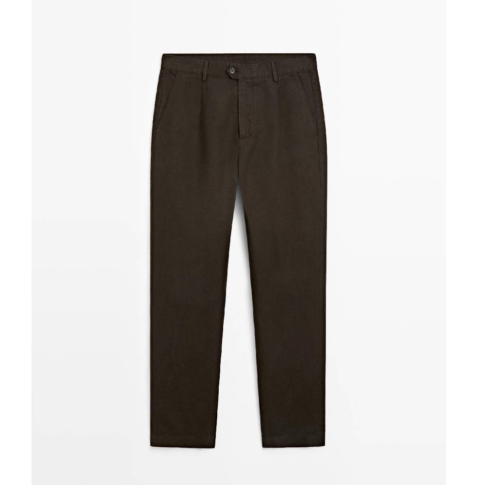 Брюки Massimo Dutti Straight-leg Linen And Cotton With Darts, коричневый