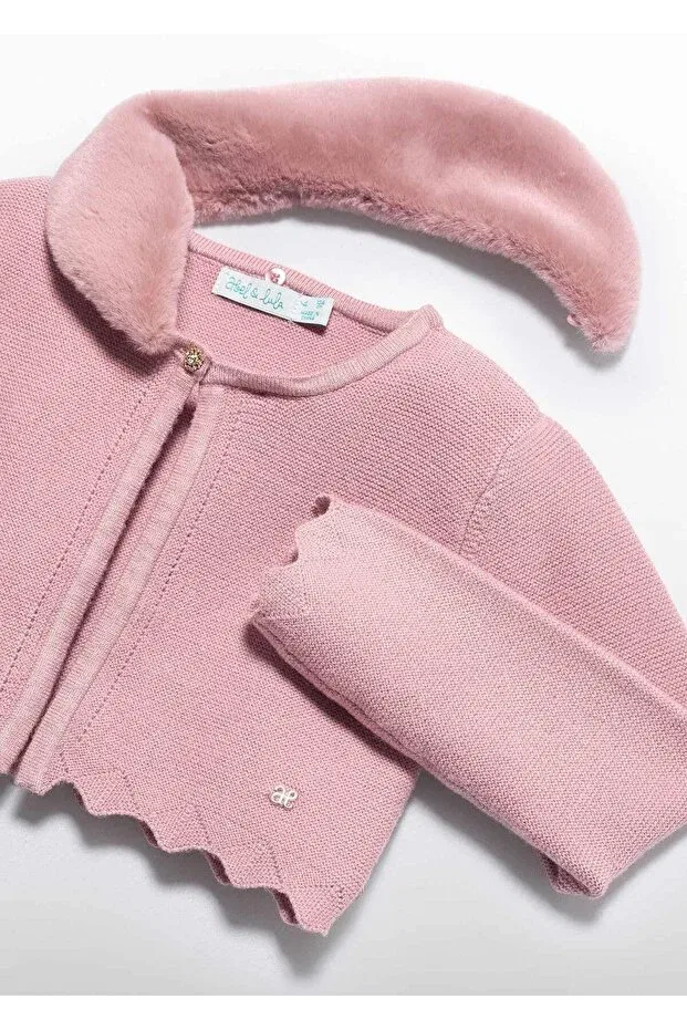 Детский кардиган для девочек с меховым воротником Abel & Lula, Pink — фото 4