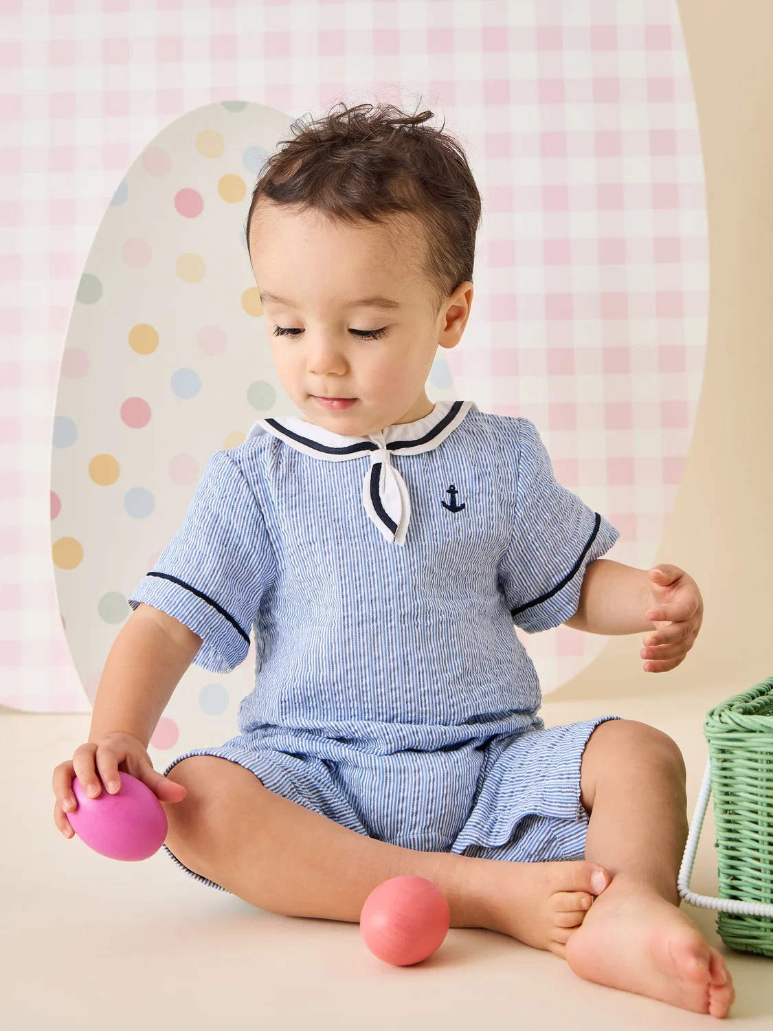 Ромпер, полоска, Sailor Romper Jojo Maman Bébé, темно-синий