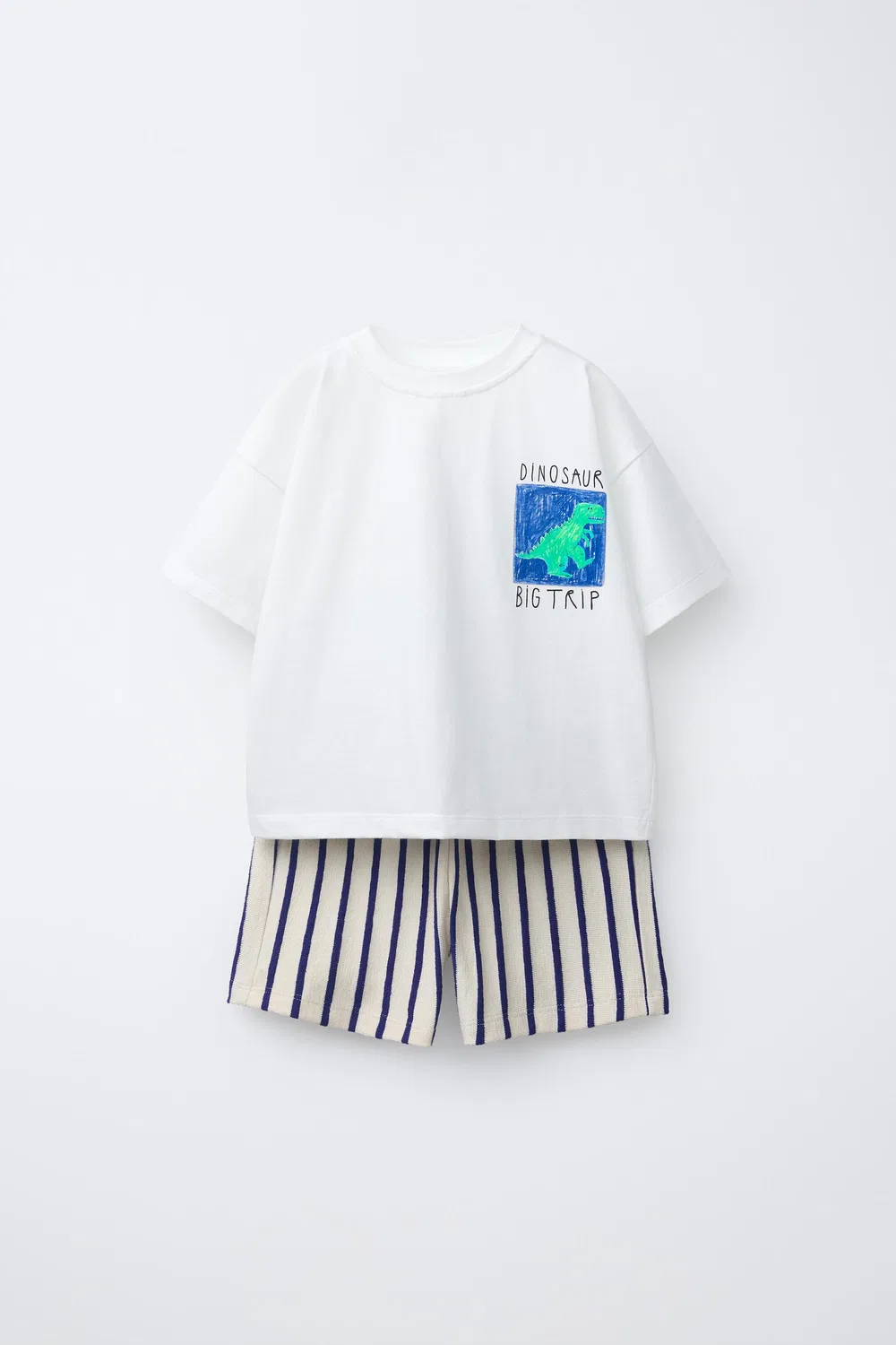 Футболка с динозавром и спортивный костюм бермуды ZARA, Blue/White