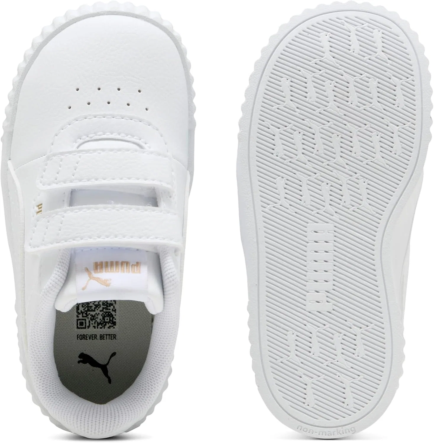 Детские кроссовки для девочек Carina 3.0 V Slip On PUMA, Puma White-Puma Gold — фото 4