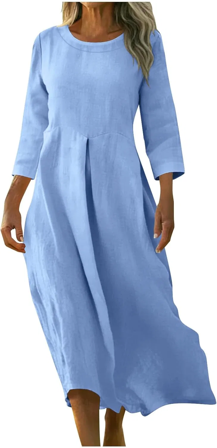 Женское летнее платье миди A-line 3/4 рукав, Light Blue