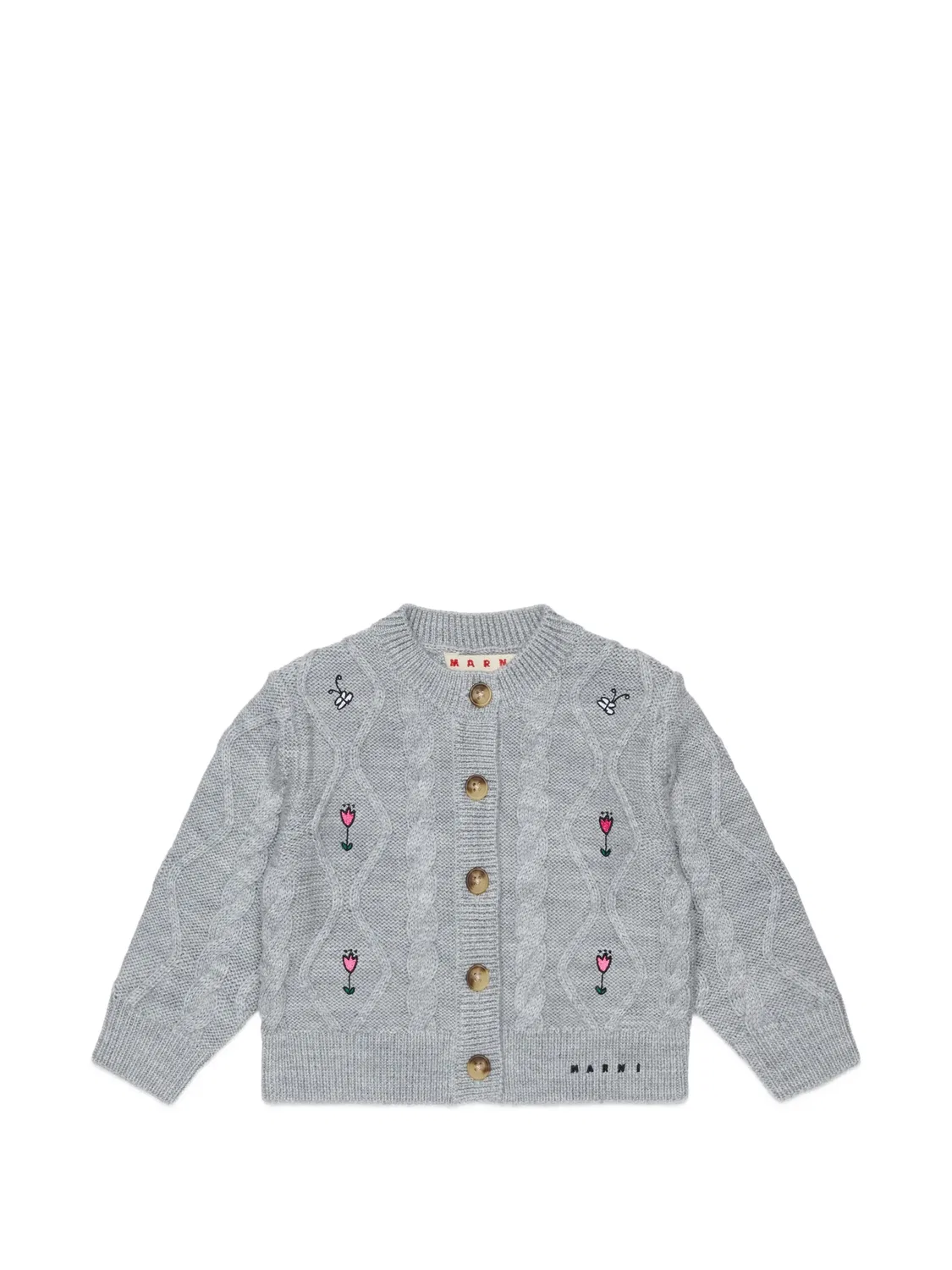 Кардиган фактурной вязки с вышивкой Marni Kids, серый