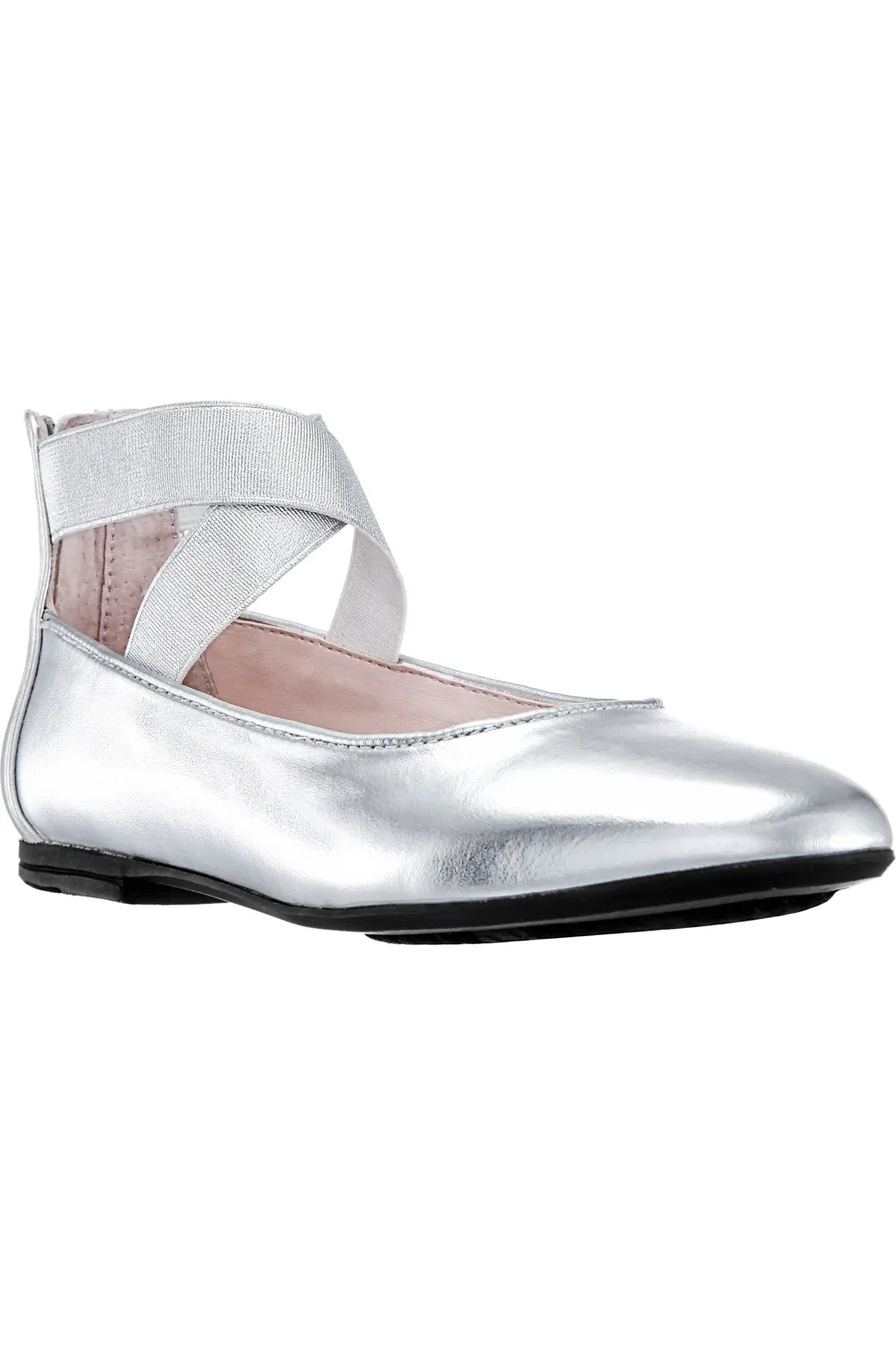 Детские балетки на перекрестных ремешках Marissa Nina, Silver Metallic
