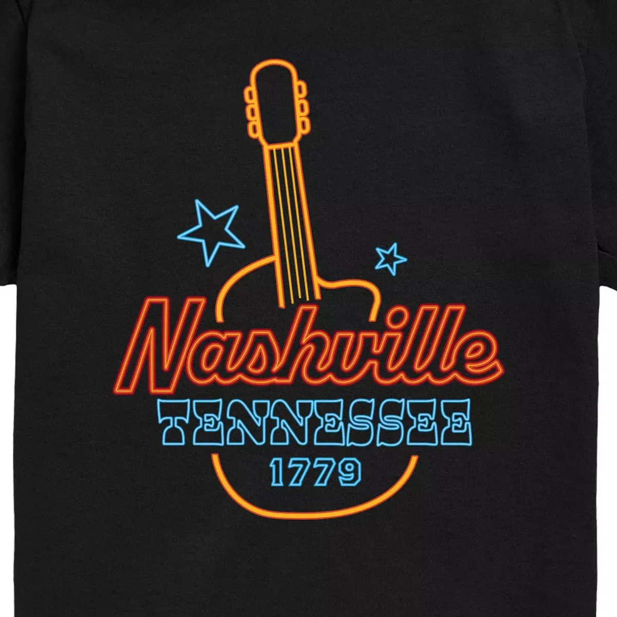 Детская футболка с коротким рукавом с принтом Nashville Neon Guitar Sign Instant Message, Black — фото 2
