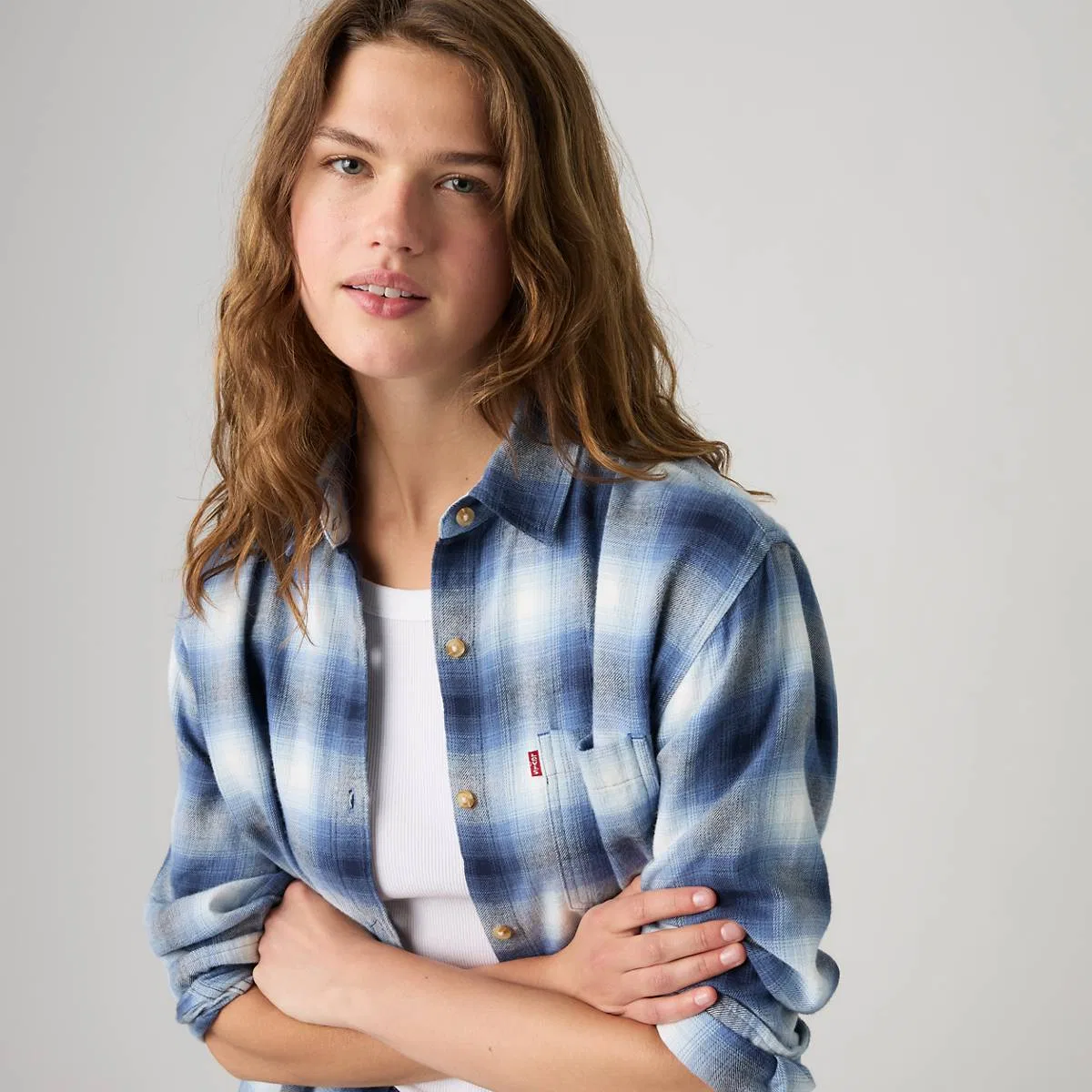 Фланелевая рубашка на пуговицах Nash Levi's, Vesa Shadow Plaid Niagara Mist - Blue — фото 2