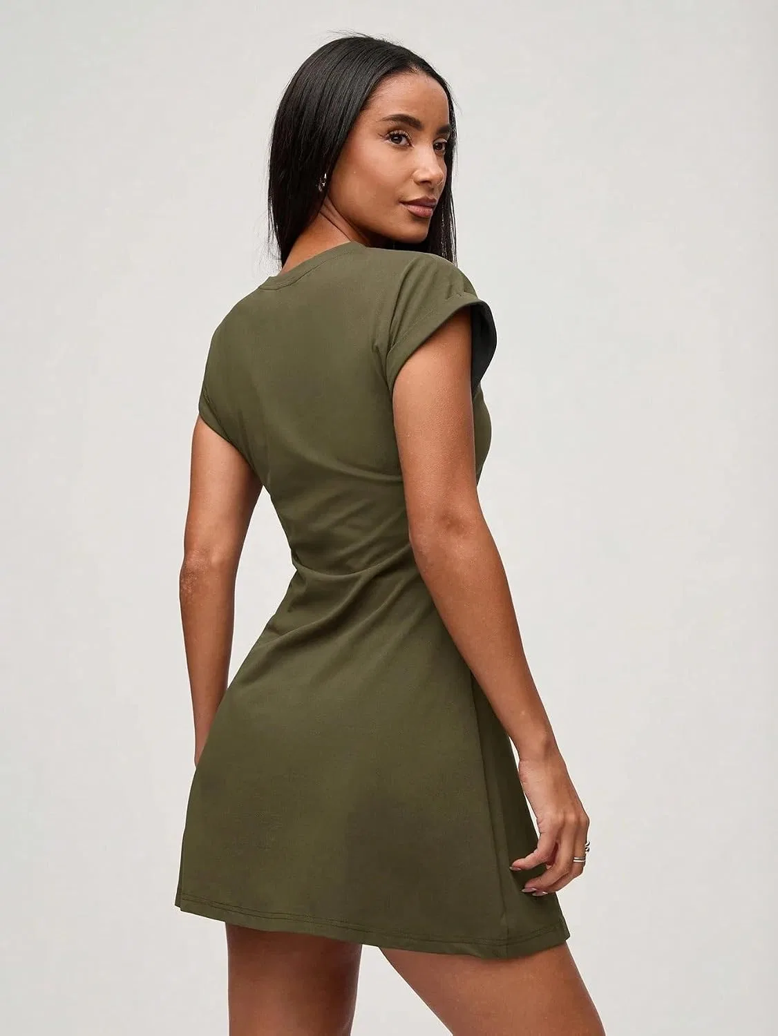 Женское мини-платье A-силуэта с летучей мышью Beach Dress, Army Green — фото 3