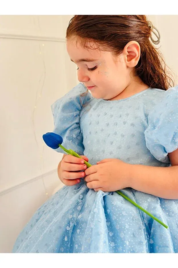 Детское платье для девочек с сердцем Vintage New Year's Baby Girl Dress Linarookids, Blue — фото 3
