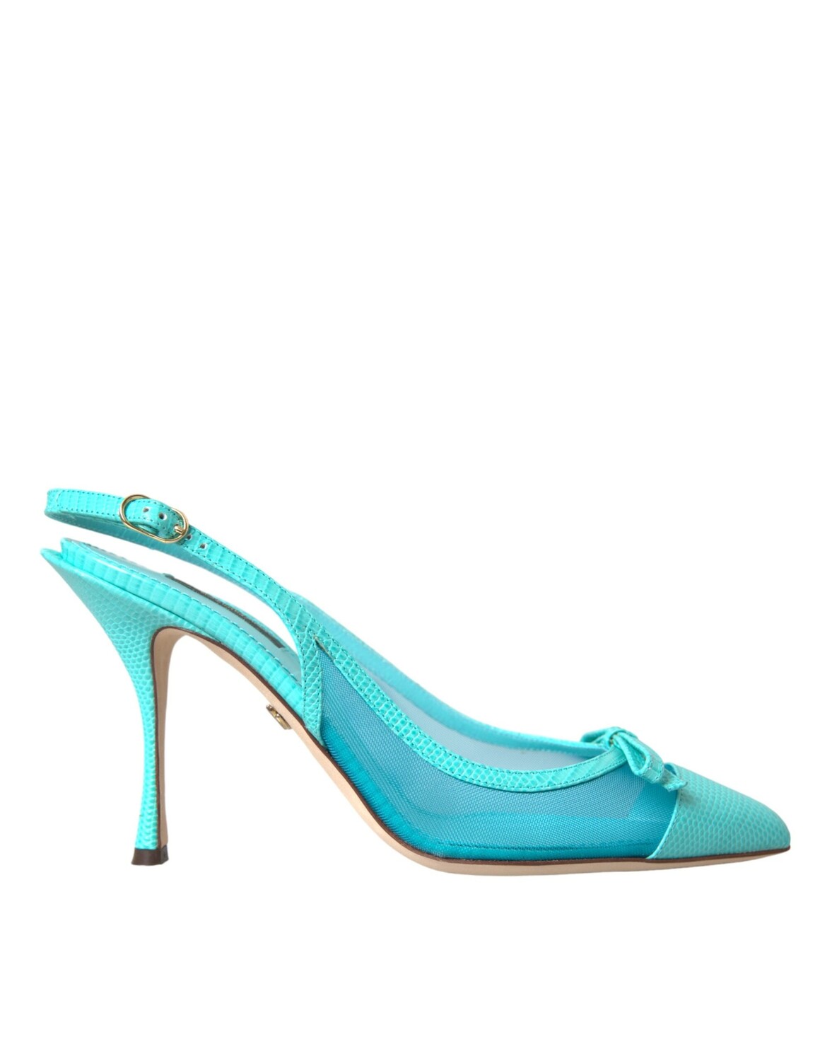 

Dolce & Gabbana Женские туфли на высоком каблуке с открытой пяткой и кожаной сеткой, цвет Light Blue