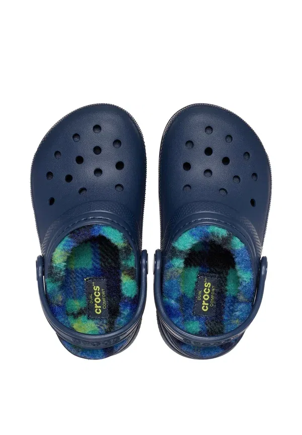 Детские классические сабо с подкладкой и яркой клетчатой расцветкой Crocs, темно-синий — фото 3