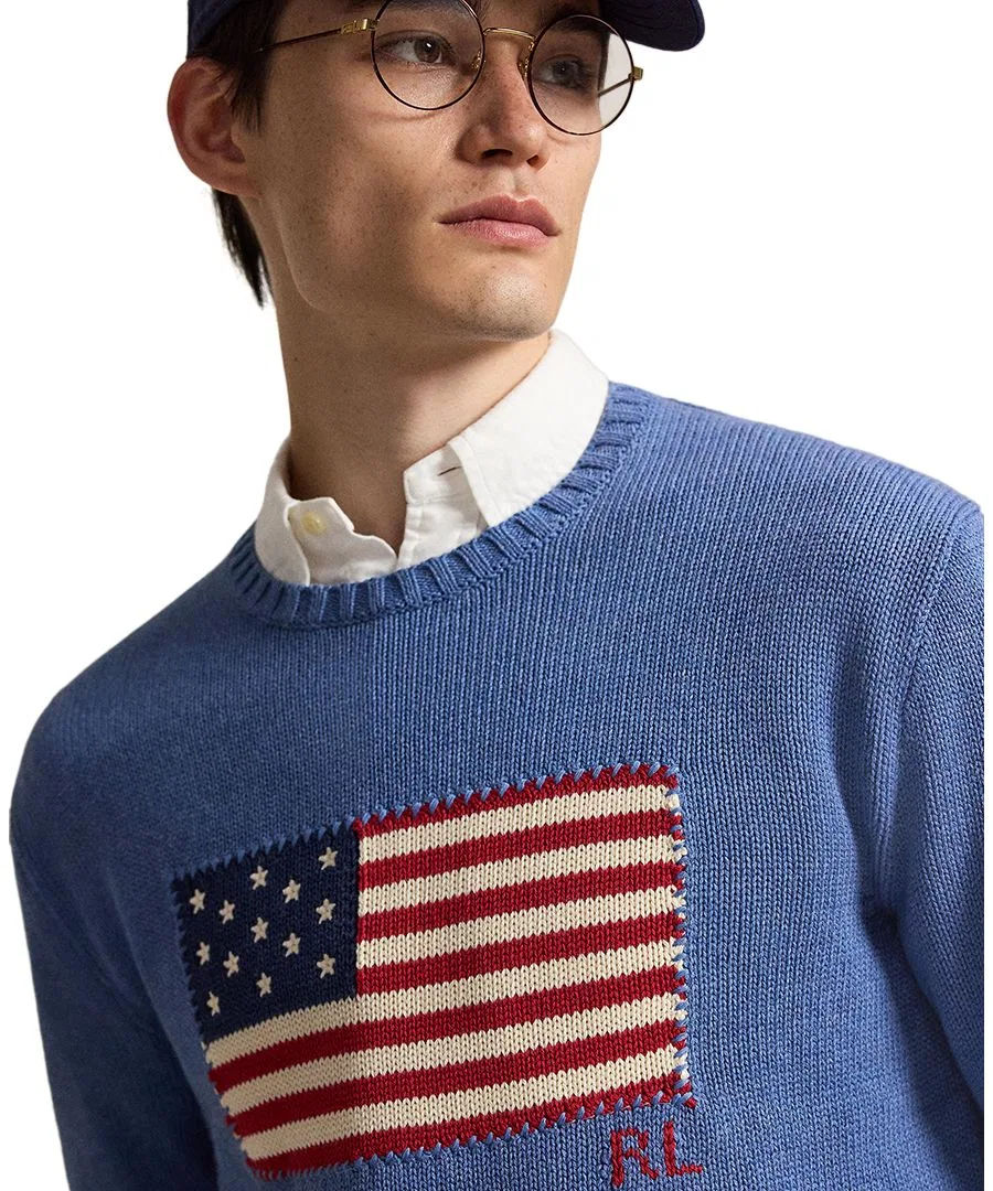 Свитер с круглым вырезом The Iconic Flag Crewneck Polo Ralph Lauren, Blue Borage Heather — фото 3