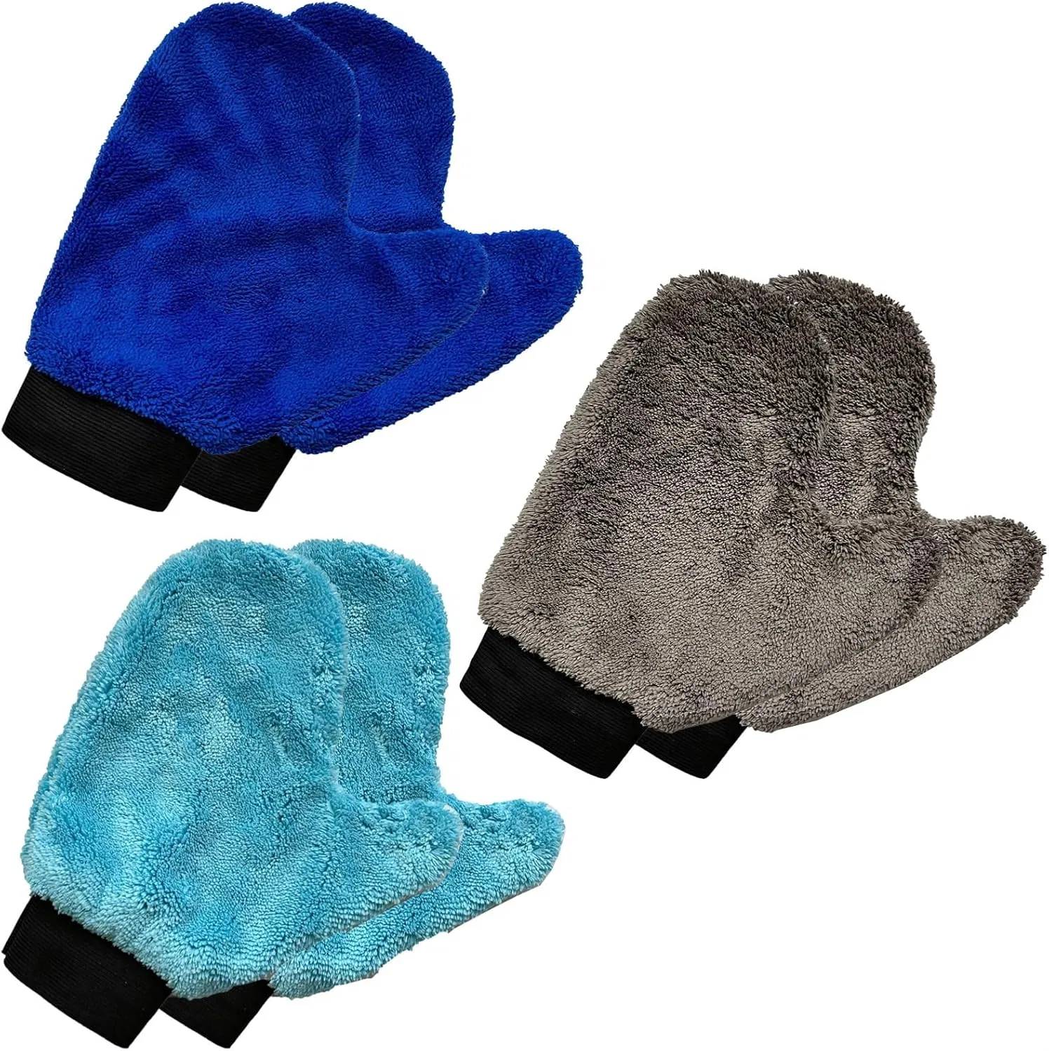 Перчатка для мытья машины из микрофибры Texvora, набор 6 шт, 25x20x1 см, Grey, Royal Blue, Sky Blue