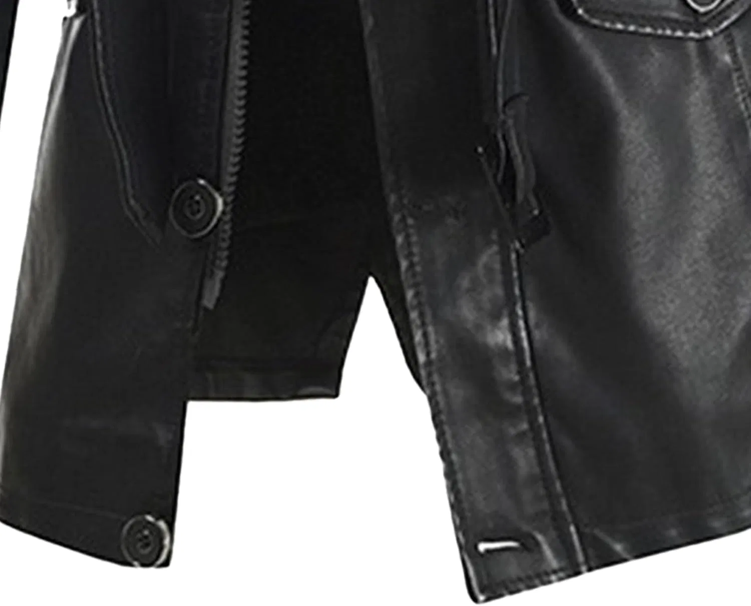 Мужская куртка из экокожи с длинным рукавом, модель Slim Fit, чёрный — фото 3