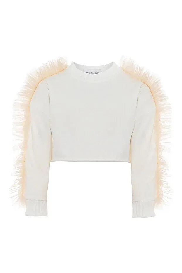 Детские свитшот для девочек с принтом White Poppy Mini Celebrities, Off-White — фото 3