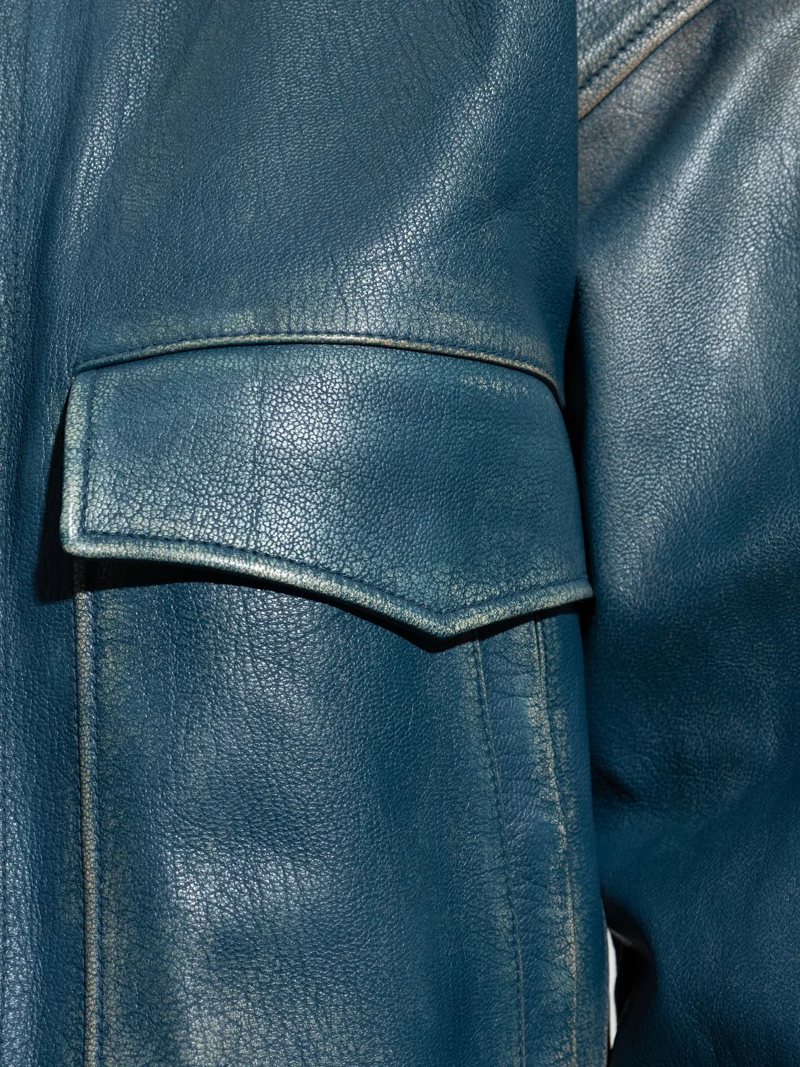 Кожаная куртка с карманом и молнией Versace, синий — фото 2
