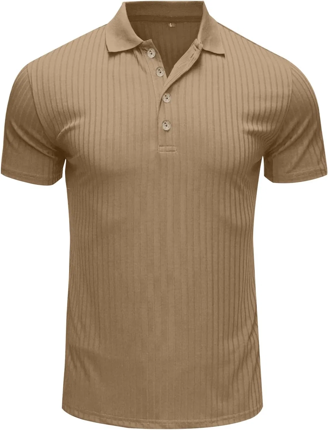 Мужская облегающая футболка с коротким рукавом Ribbed Stretch, Khaki — фото 4