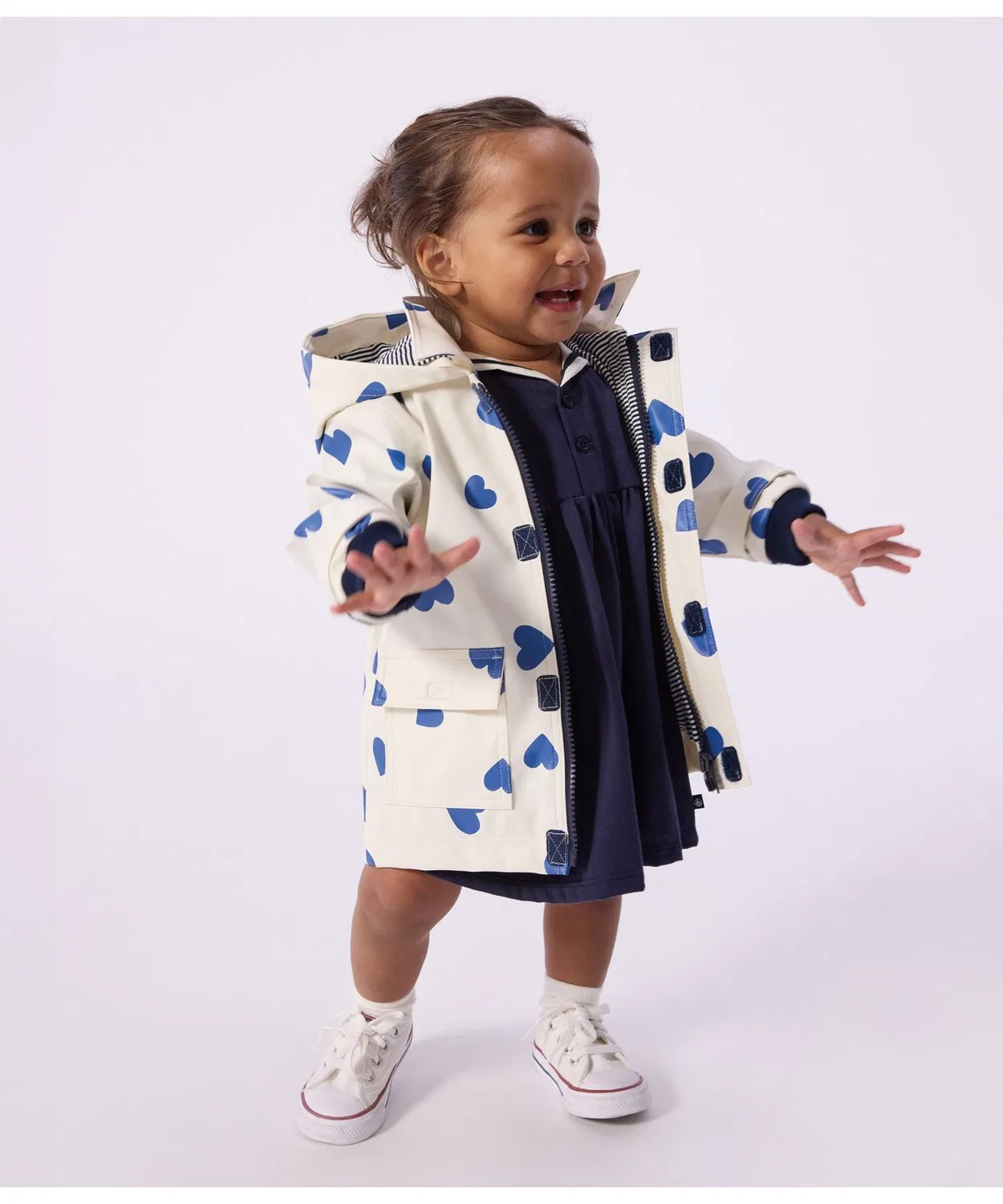 Детская куртка-парка с принтом Heart Print Yacht Parka PETIT BATEAU, White/Blue