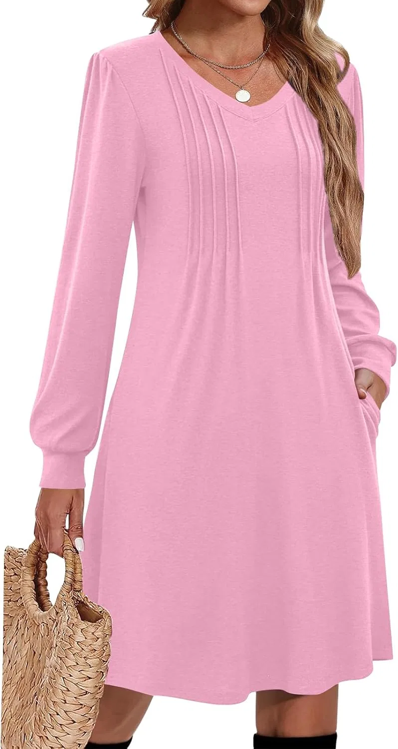 Женское A-силуэта платье с V-образным вырезом Casual, Pink — фото 2