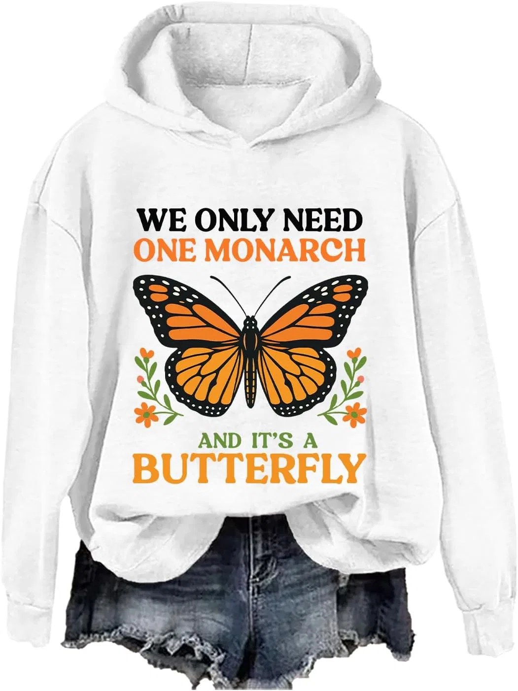 Мужская толстовка с капюшоном с принтом Butterfly, White