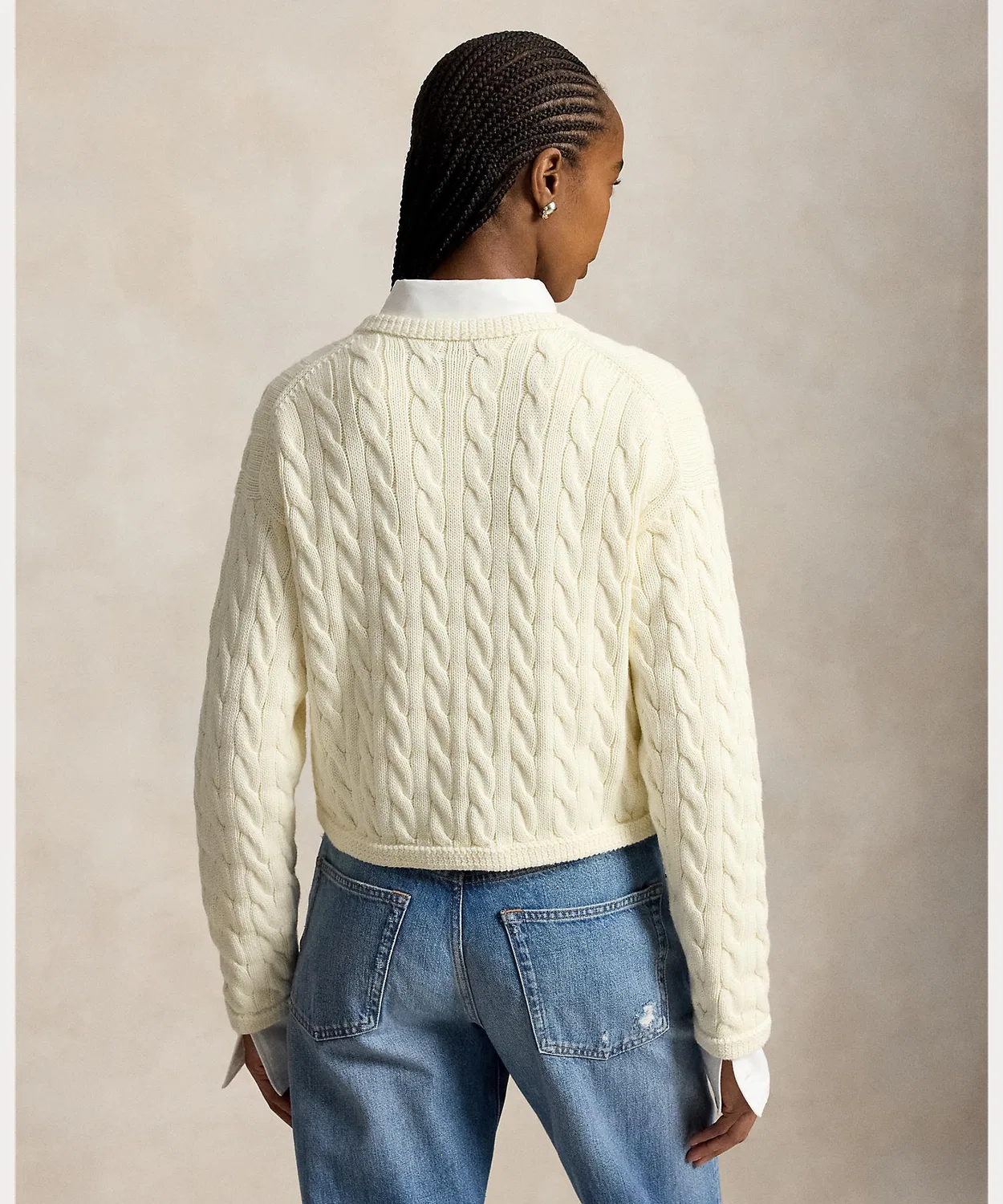 Женский кардиган с длинным рукавом с кабельным узором POLO RALPH LAUREN, Natural — фото 4
