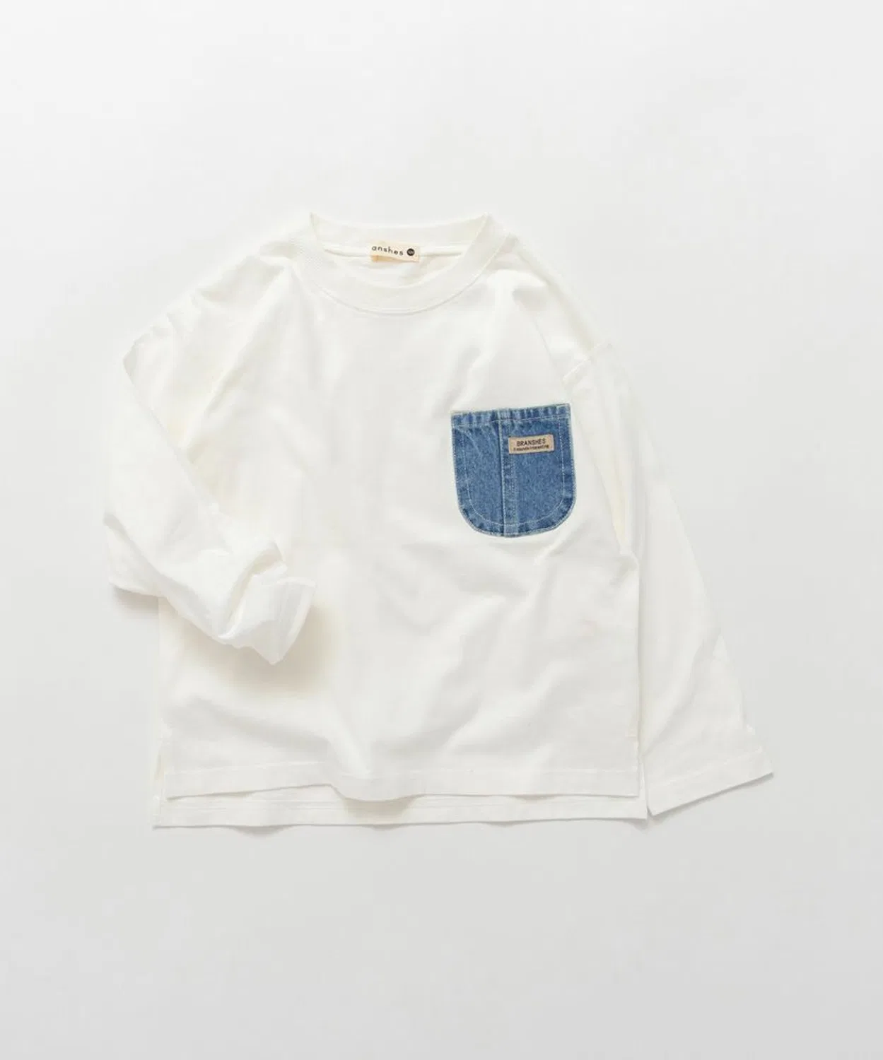 Детская футболка с длинным рукавомс джинсовым карманом Branshes, Ivory