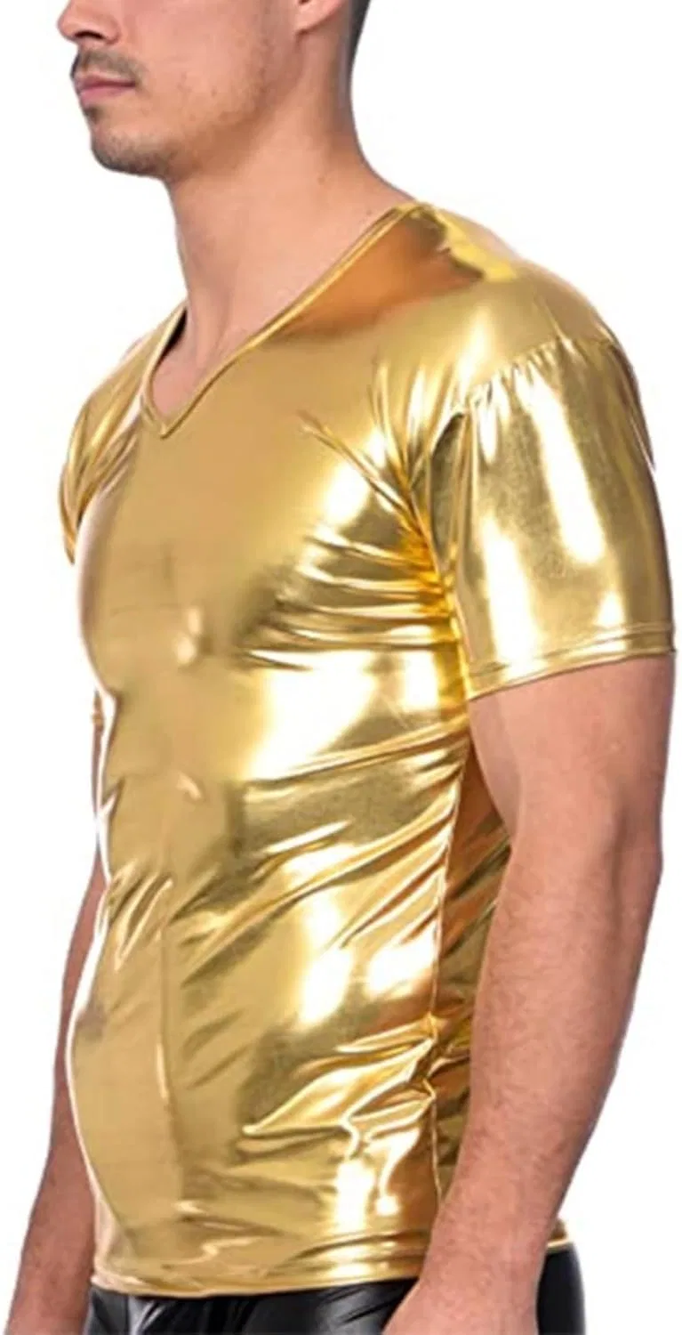 Мужская футболка с блестками Slim Fit Disco, Gold — фото 4