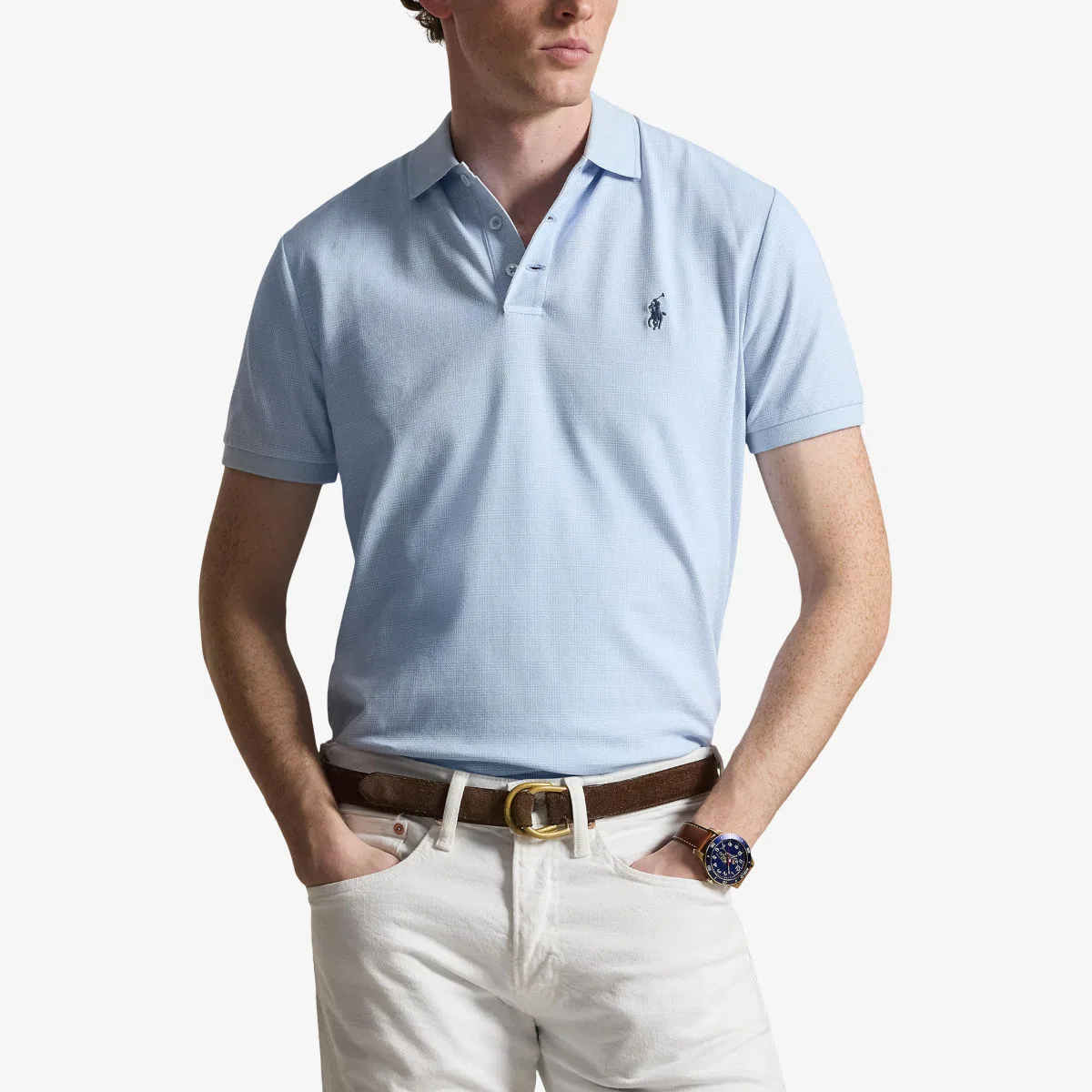 Хлопковая рубашка-поло с вышитым логотипом Polo Ralph Lauren, голубой — фото 3