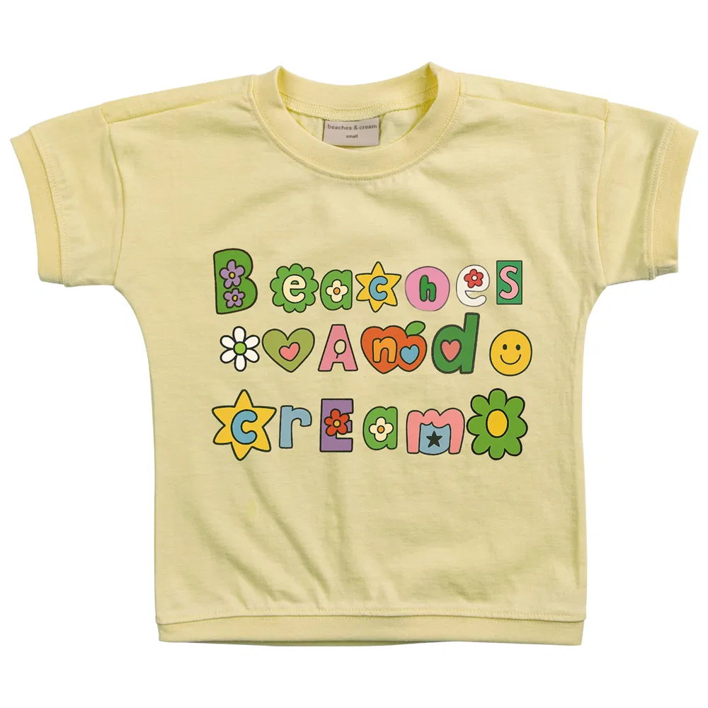 Детская футболка с принтом Flower Logo Cream Lemon BEACHESAND CREAM KIDS, Lemon Yellow