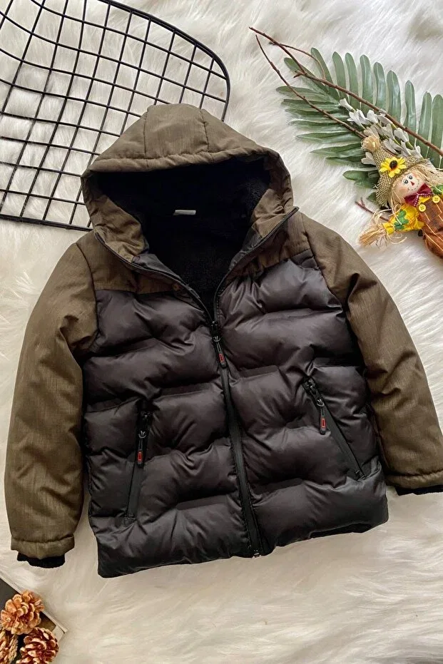 Детское пальто для мальчиков с капюшоном Piece model Turuncu Gardrop, Khaki — фото 3