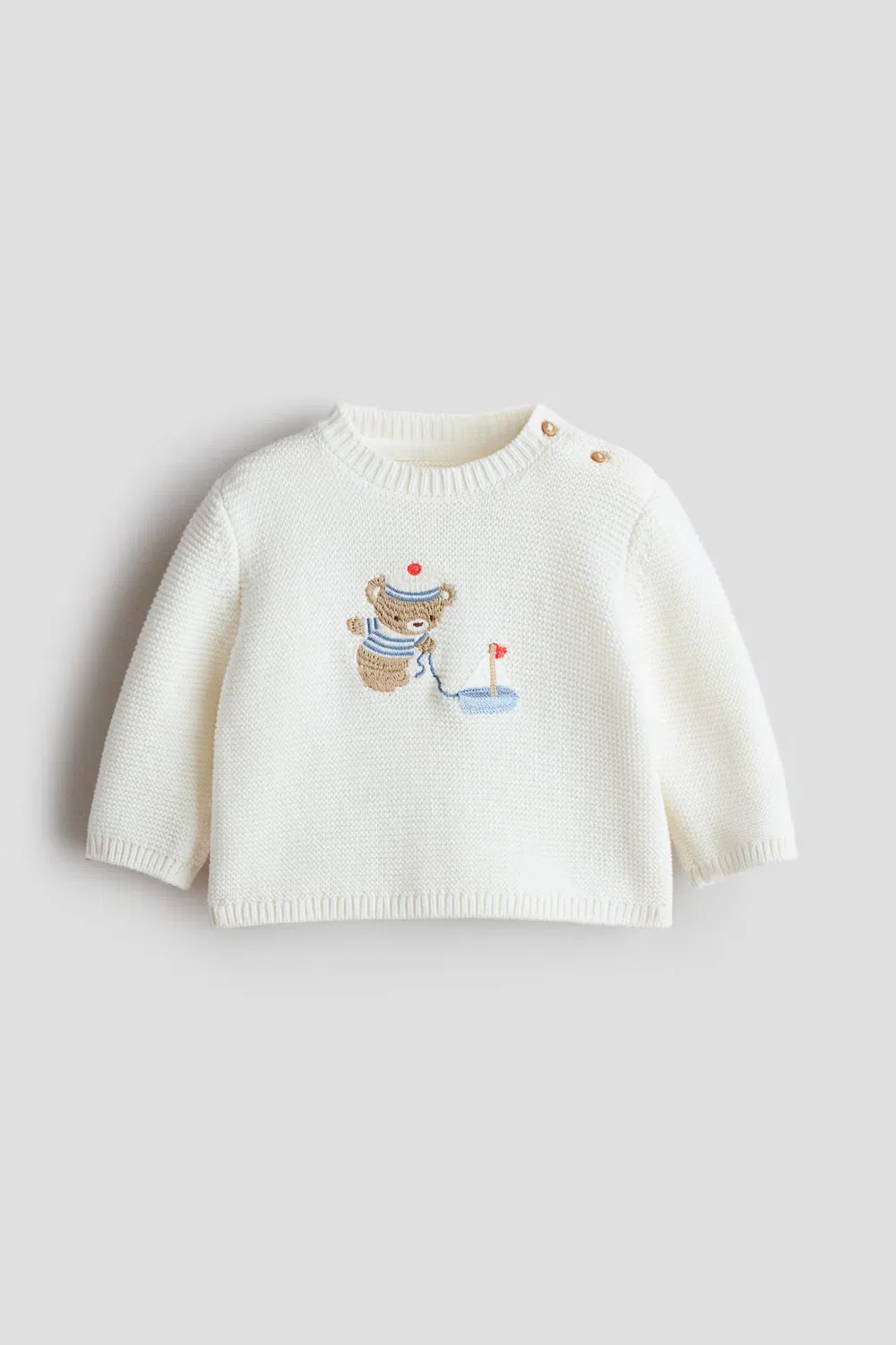 Хлопковый свитер с вышивкой H&M, Weiß/Teddybär
