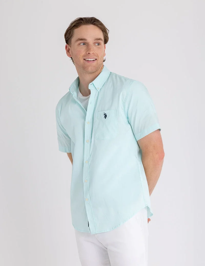 Мужская рубашка U.S. Polo Assn. Short Sleeve Stretch Poplin, светло-голубой — фото 4