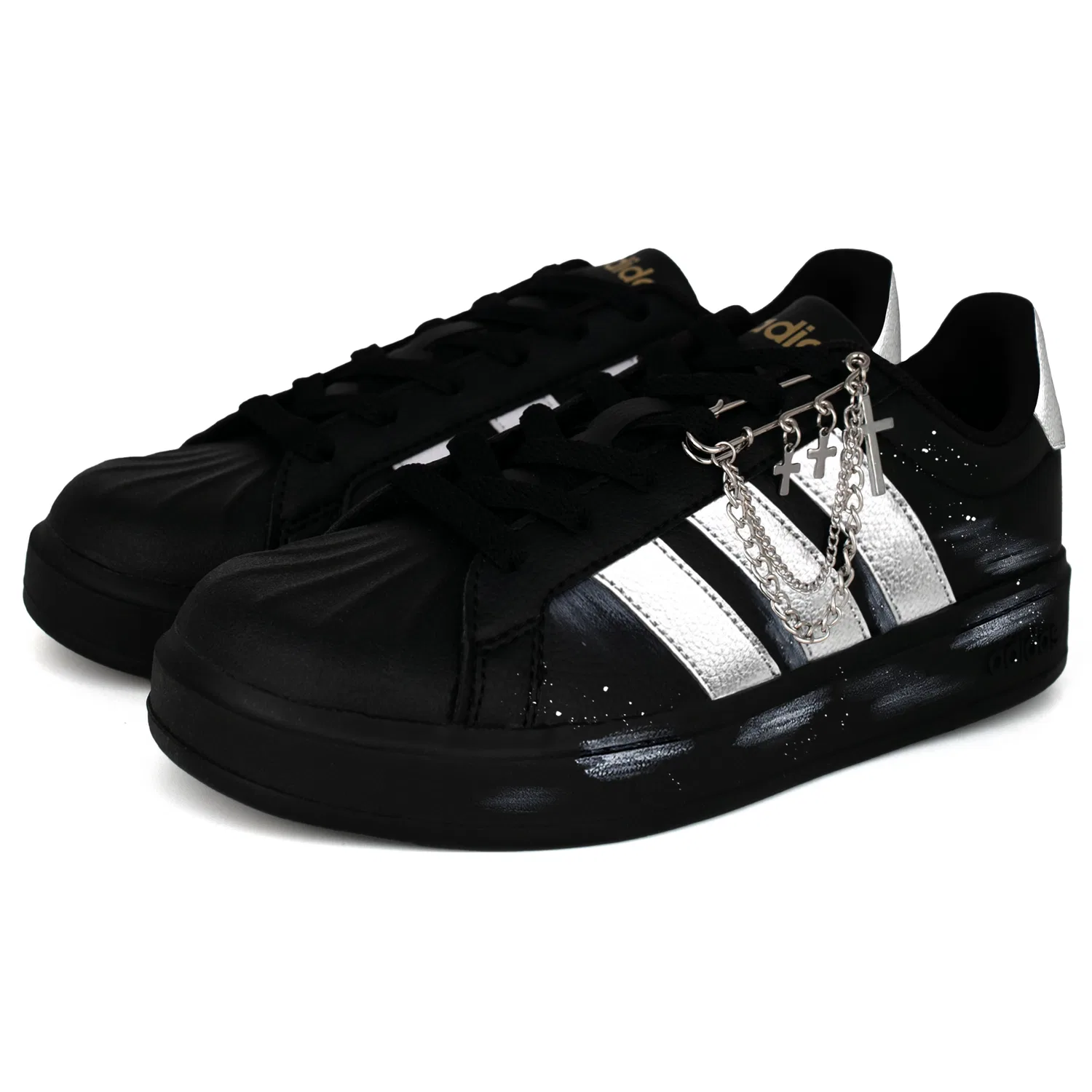 Детские кроссовки для скейтбординга с кожаным верхом Street Talk Adidas, Black Silver — фото 4
