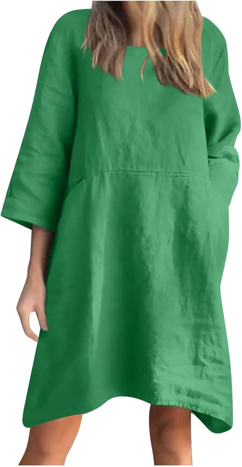 Женское летнее платье с карманами 3/4 рукав, Green