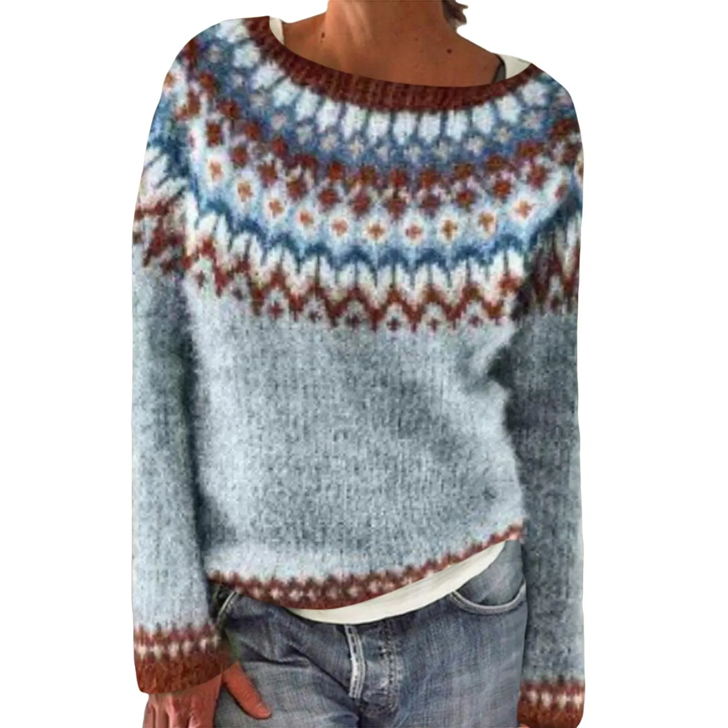 Женский свитер с жаккардовым узором Irish Sweater, 2-light Blue
