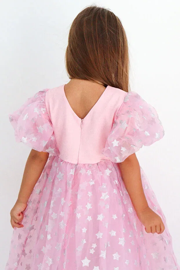 Детское платье для девочек с принтом Pink Star Tulle Skirt Girls Dress - Elsa Le Mabelle, Pink — фото 3