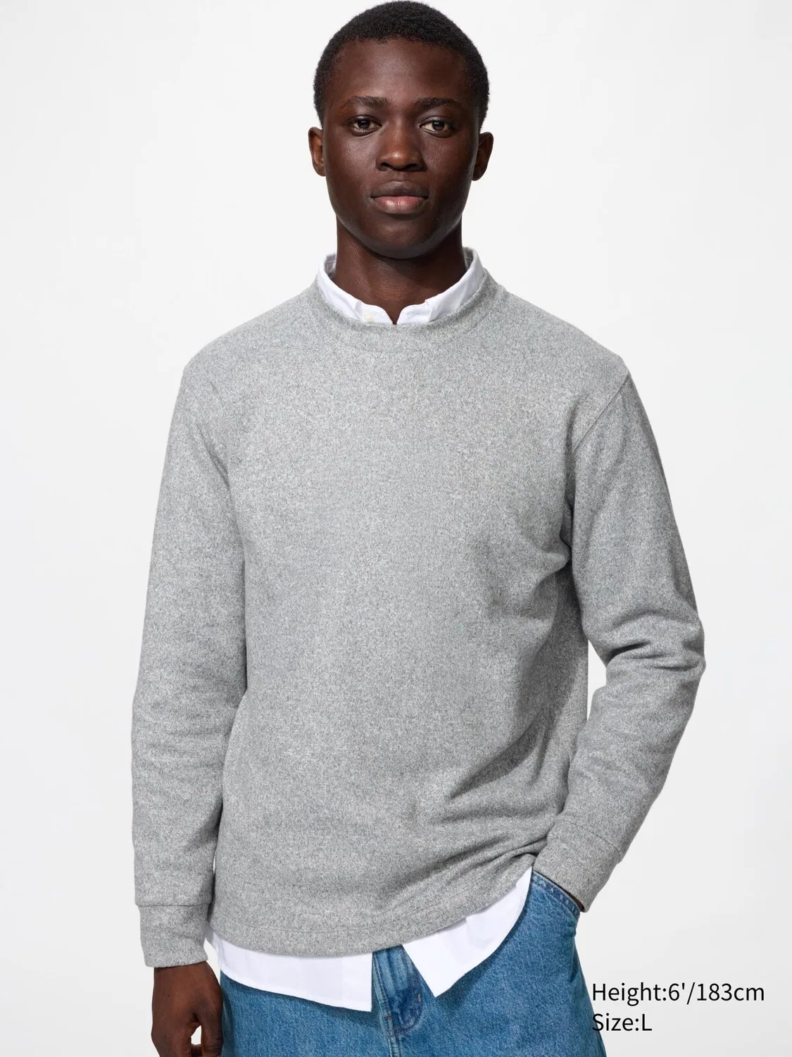 Футболка трикотажная флисовая Uniqlo, с длинным рукавом, серый